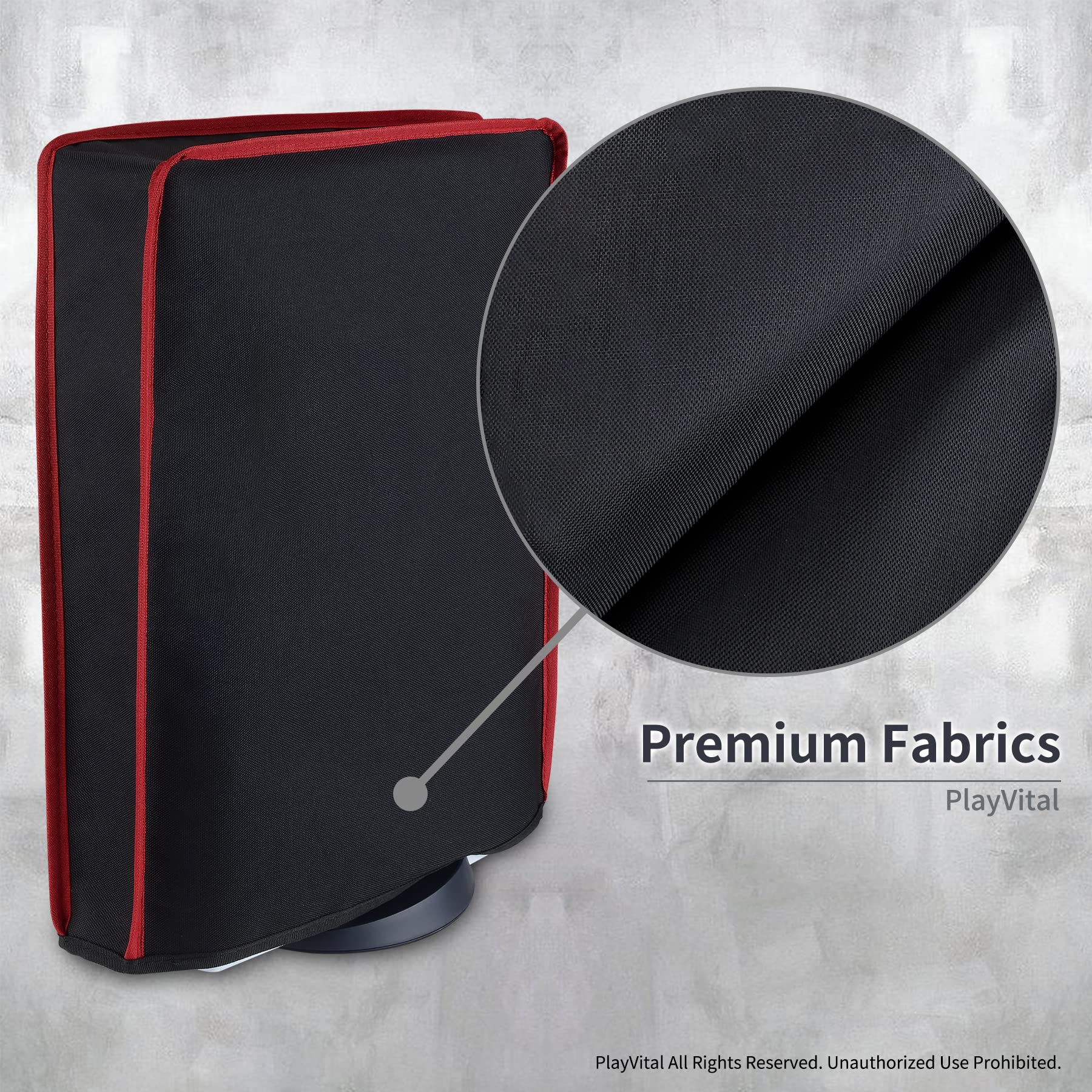 PlayVital Black Nylon Dust Cover for PS5 Console - Soft Anti-Scratch Waterproof Sleeve for PS5 Digital & Disc Edition with Red Trim | Perfect for Home Entertainment Setup & Gaming Station Protection