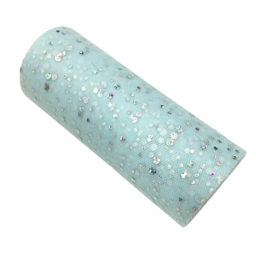 2 Rolls 25 Yards Glitter Sequin Tulle Fabric - 6 Inch Wide Tulle Roll Spool for DIY Sewing, Tutu Skirts, Baby Girl Dresses & Table Decorations (Tiffany Aqua) - Perfect for Wedding, Party & Home Decor