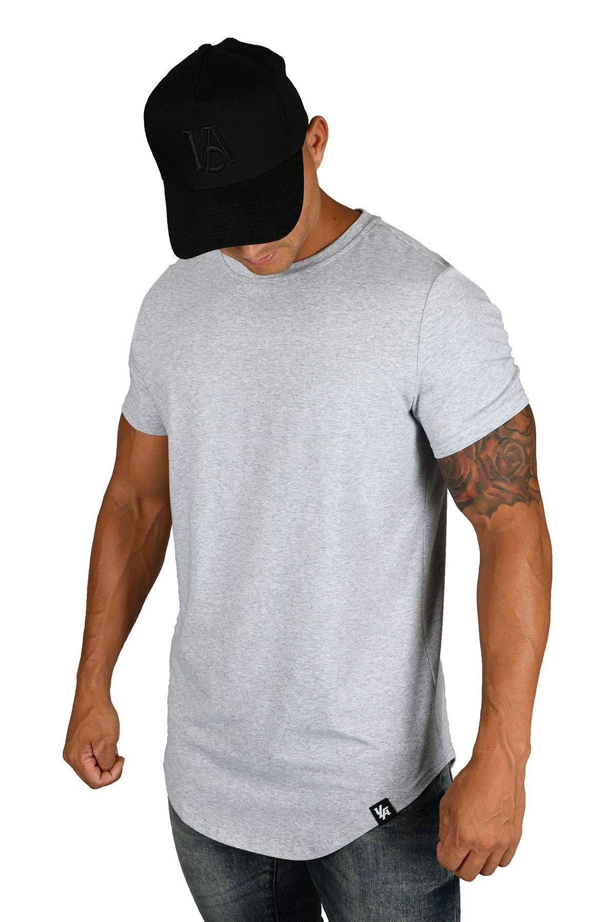 YoungLA Men's Slim Fit Long Drop Cut T-Shirt - Workout & Gym Tee - Moisture Wicking & Breathable Fabric for Active Lifestyle & Casual Wear (Style 402)