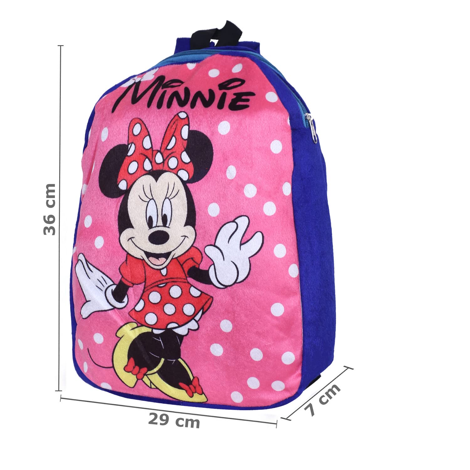 Disney Minnie Mouse Velvet Backpack for Kids - Pink & Blue School Bag with 2 Compartments | Cute Bookbag for Boys & Girls | Perfect for School, Travel & Daily Use
