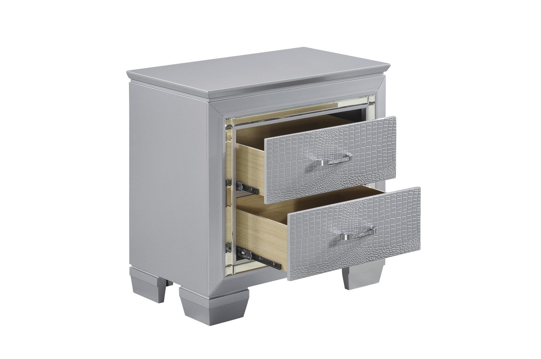 Allura Silver Bedroom Collection - Modern Luxury Bedroom Furniture Set with Dresser, Nightstand & Mirror | Perfect for Master Bedroom, Guest Room & Apartment Decor