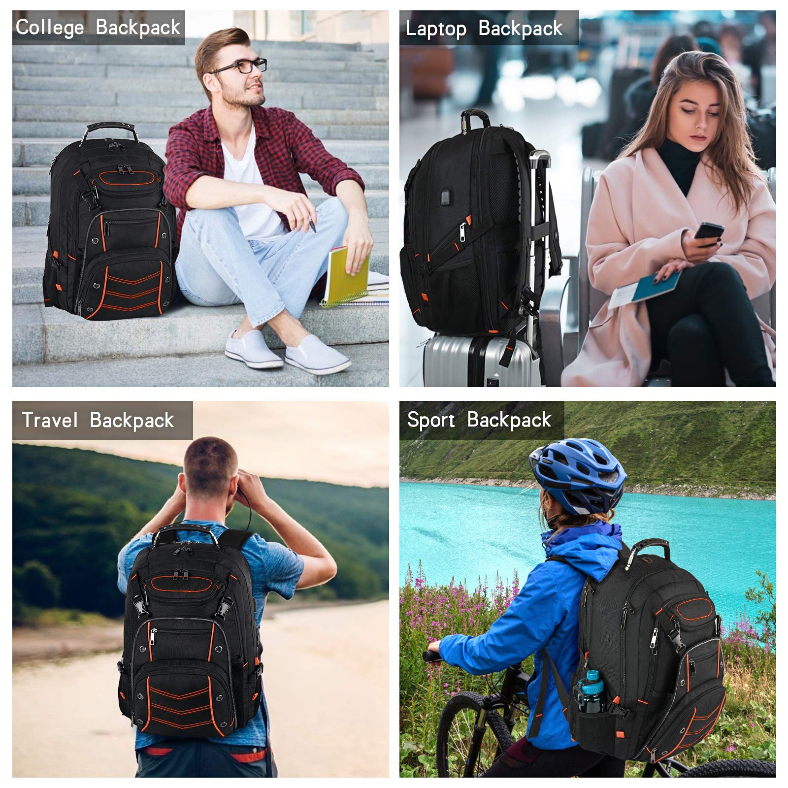 VECKUSON 18.4 Inch Large Laptop Backpack for Men - 55L Extra Big Gaming Backpack with USB Charging Port, TSA Approved Flight Friendly & RFID Anti-Theft Pockets - Perfect for Travel, Work & College Students