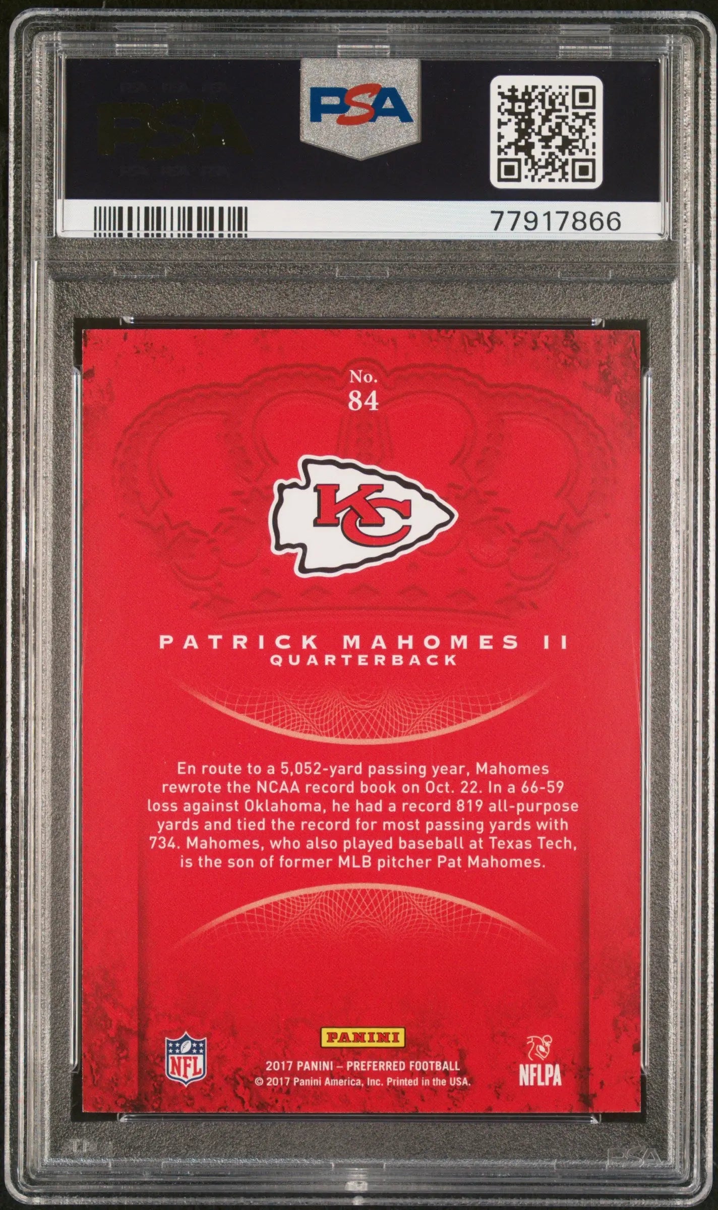 2017 Panini Crown Royale Patrick Mahomes II Rookie Card RC Bronze PSA 9 /299 - NFL Football Collectible for Sports Memorabilia Fans