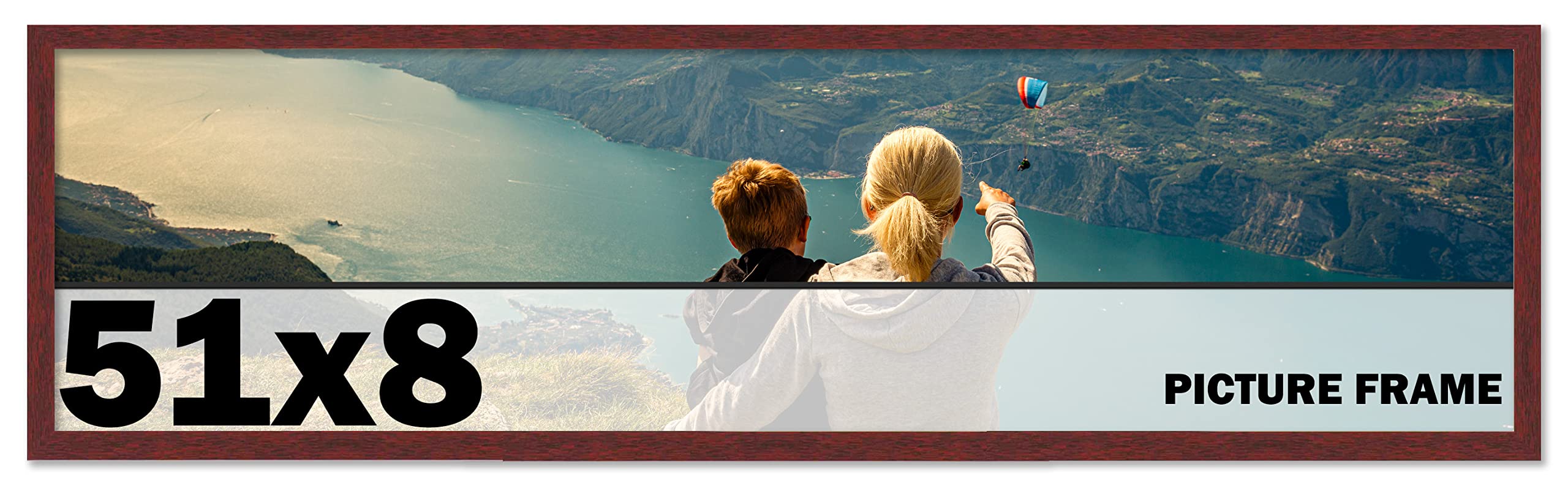 CountryArtHouse 51x8 Inch Solid Mahogany Wood Picture Frame with UV Acrylic Plexiglass, Acid-Free Foam Backing & Hanging Hardware - Perfect for Wall Art, Family Photos, and Home Decor Display