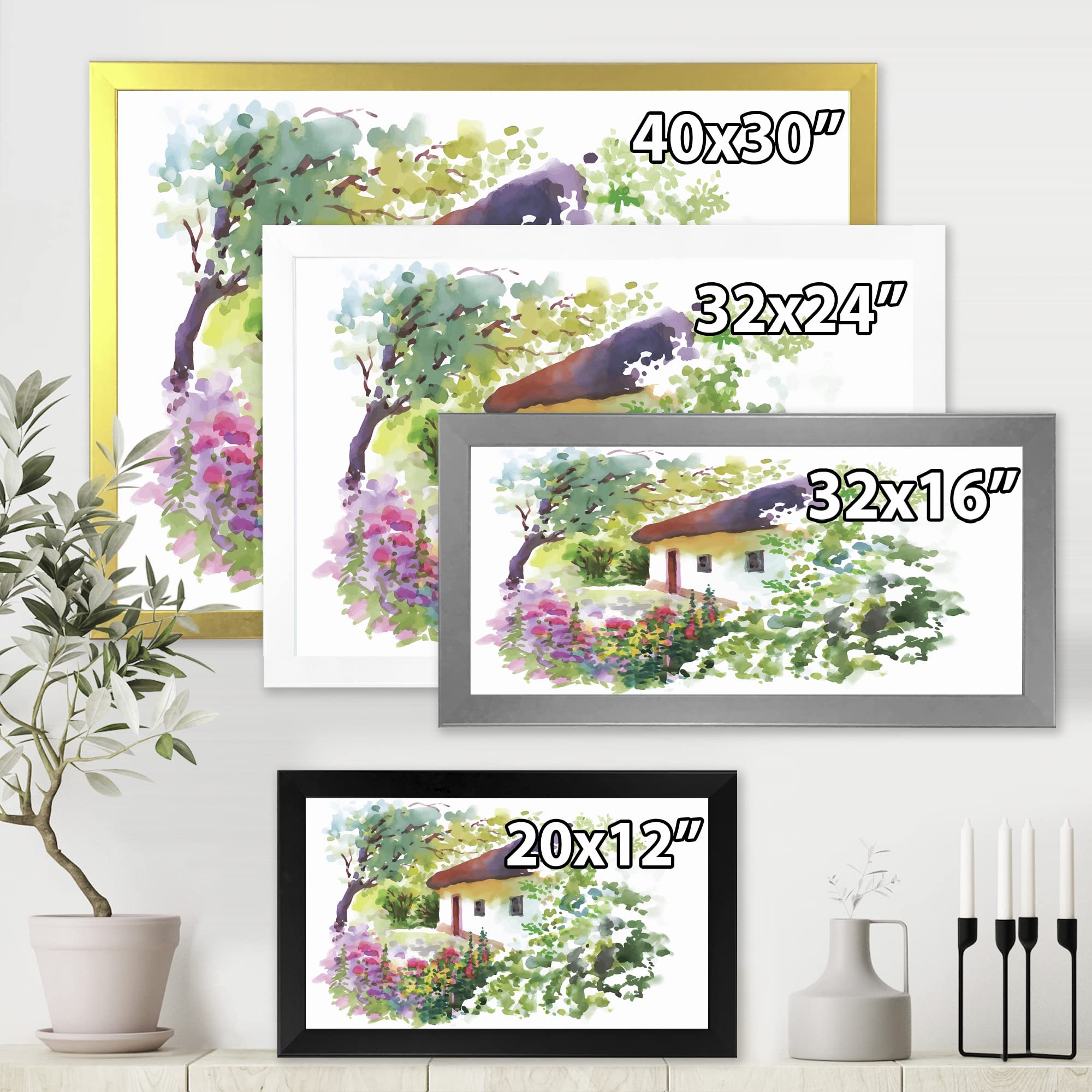 Traditional Framed Wall Art - Rural Village Landscape Painting for Home & Office Decor | Perfect for Living Room, Bedroom, or Country Style Interior Design