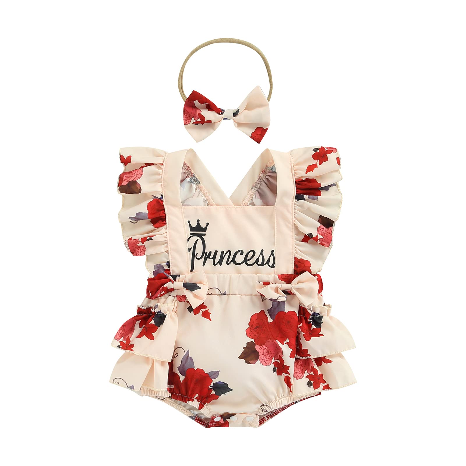Tiacham Newborn Baby Girl Summer Outfit - Princess Romper with Floral Ruffle Bodysuit & Bows Headband Set | Perfect for Photoshoots, Parties & Special Occasions