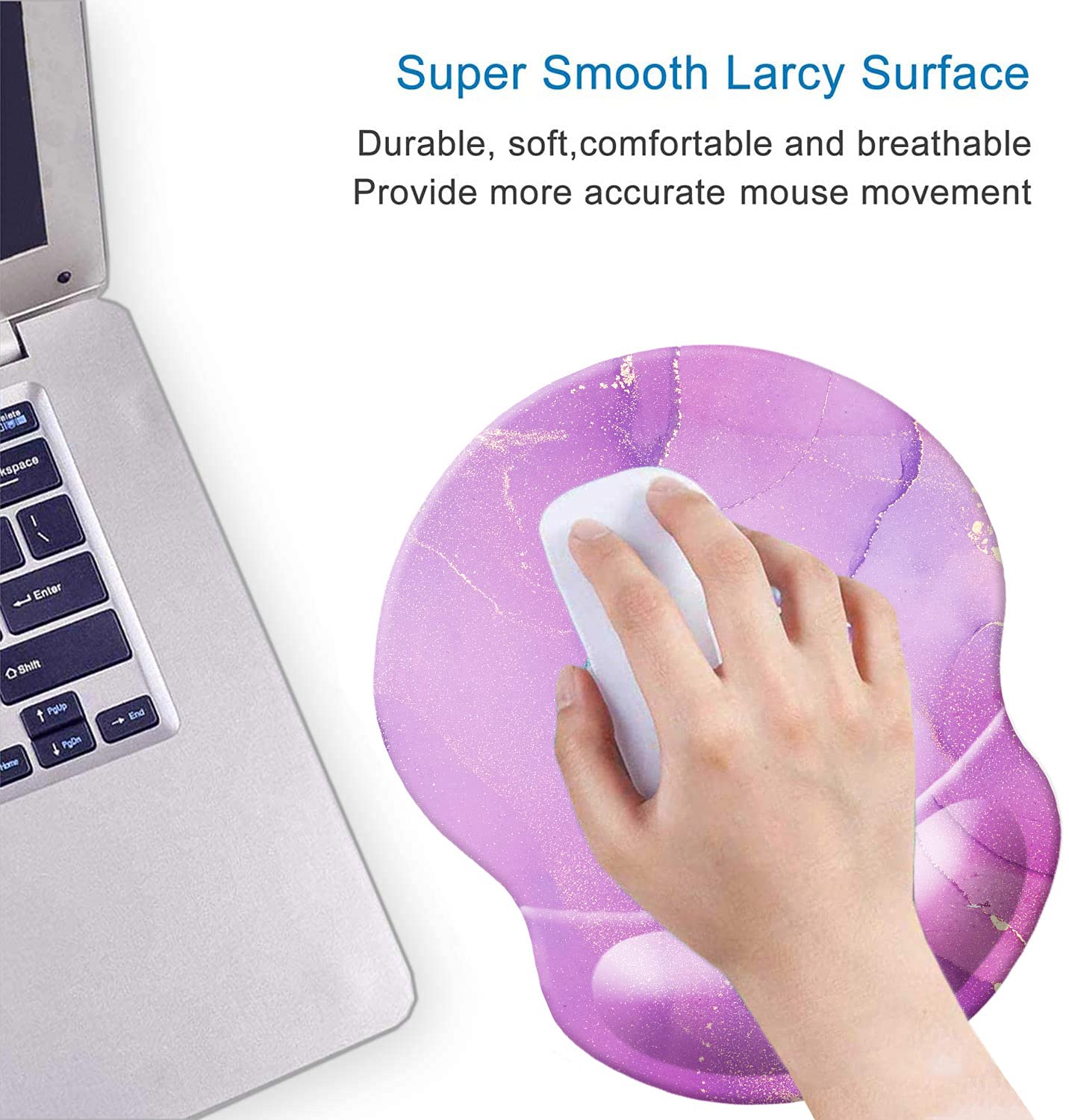 Ergonomic Wrist Mouse Pad with Comfortable Wrist Rest Support - Smooth Cloth Gaming Mouse Pad for Computer, Laptop, Home & Office Use - Perfect for Long Work Hours & Gaming Sessions (Marble Light Purple)