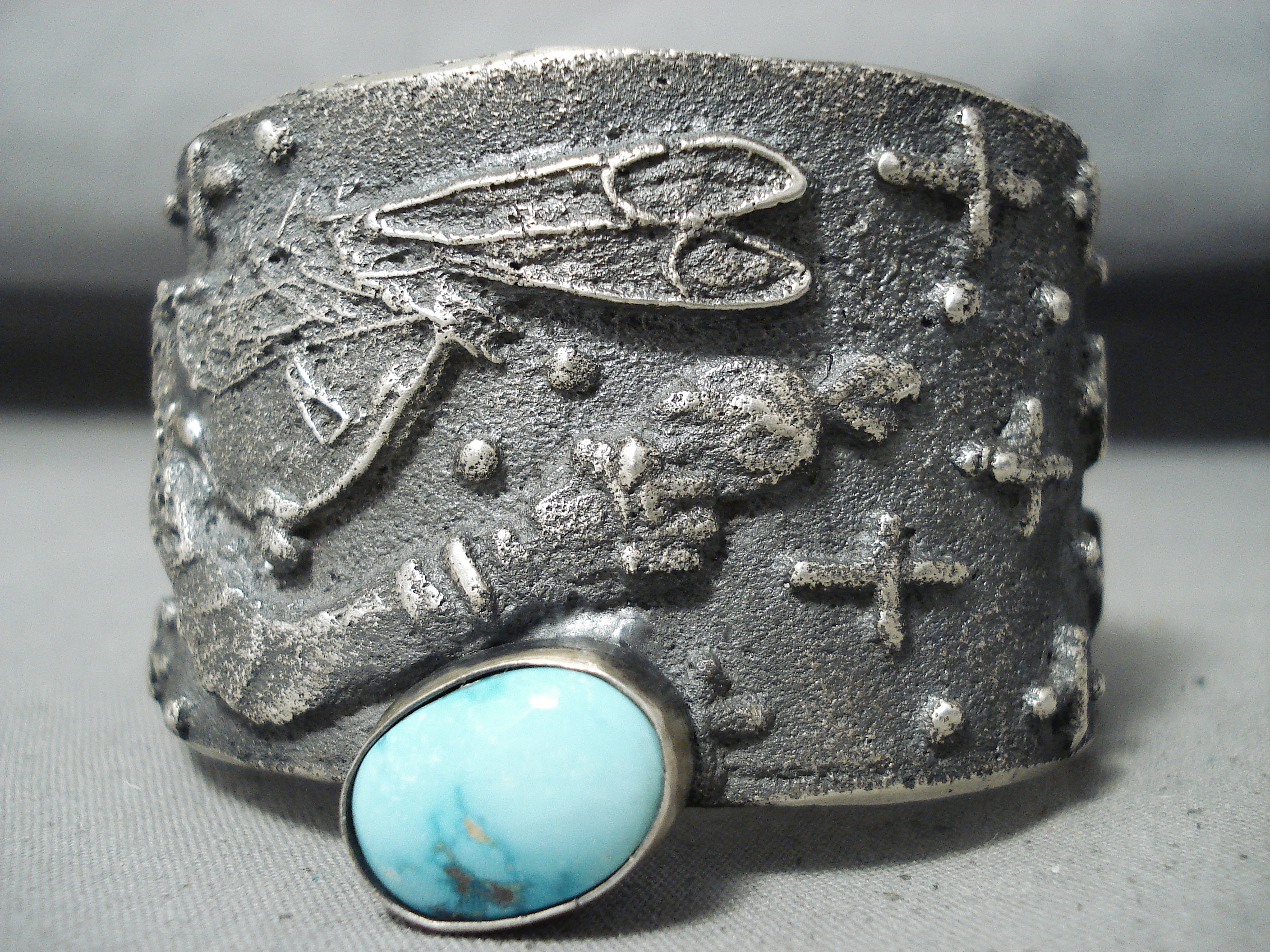 Authentic 188g Native American Navajo Kingman Turquoise Sterling Silver Kachina Bracelet - Handcrafted Jewelry for Women, Boho Fashion & Spiritual Ceremonies
