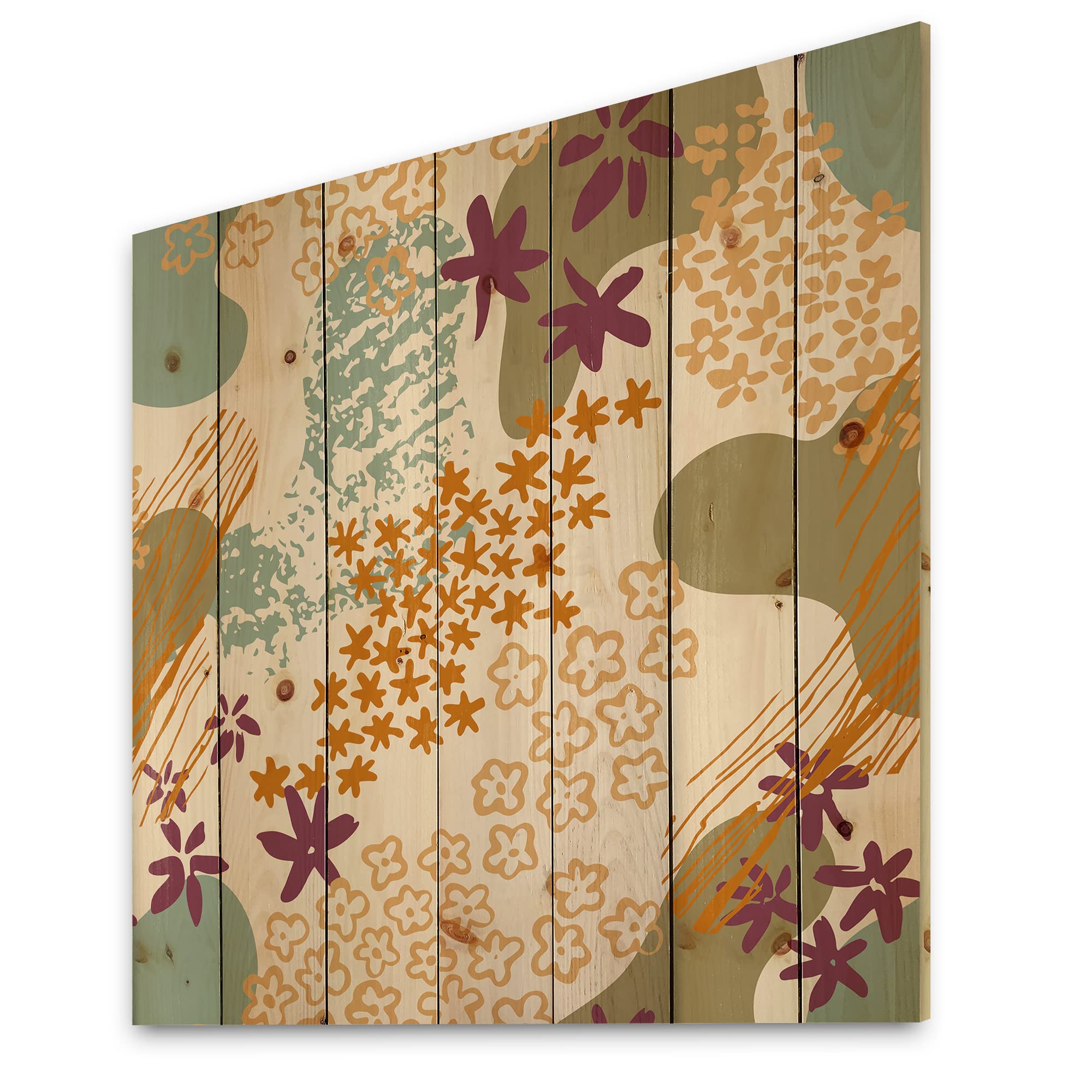 Modern Abstract Wood Wall Art - Orange Fluid Shapes & Flower Silhouettes Contemporary Pine Wood Decor | Large Wooden Wall Panels for Living Room, Bedroom & Office Decor