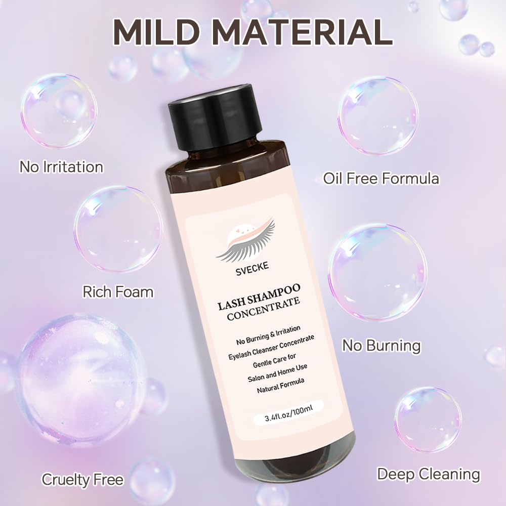 Lash Shampoo Concentrate 100ml - Oil-Free Eyelash Cleanser with Brush for Lash Extensions | Perfect for Daily Lash Care