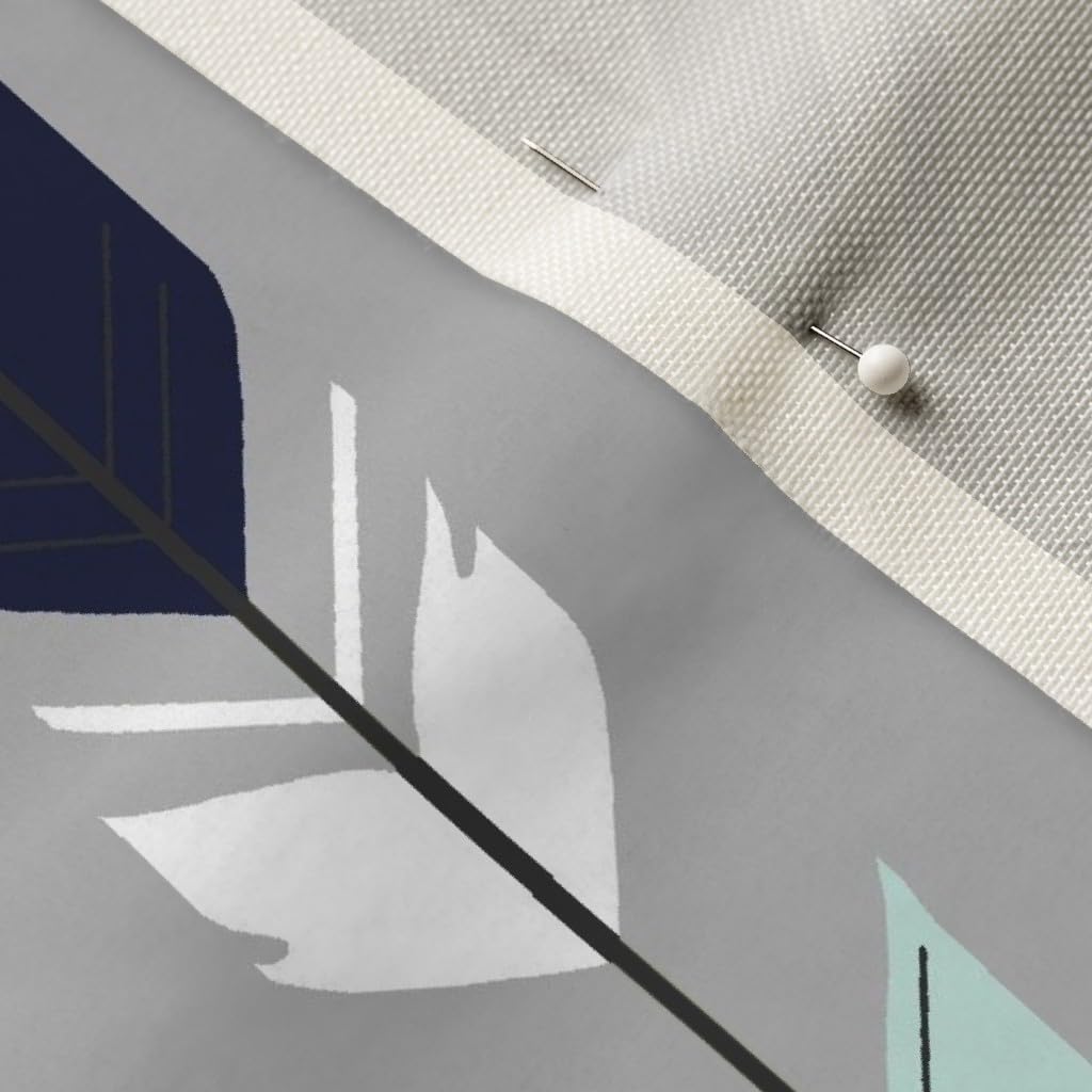 Premium Spoonflower Upholstery Velvet Fabric by The Yard - Navy Mint White Arrow & Feather Woodland Boho Nursery Print - Perfect for Home Decor, DIY Projects, Furniture Upholstery & Apparel Making