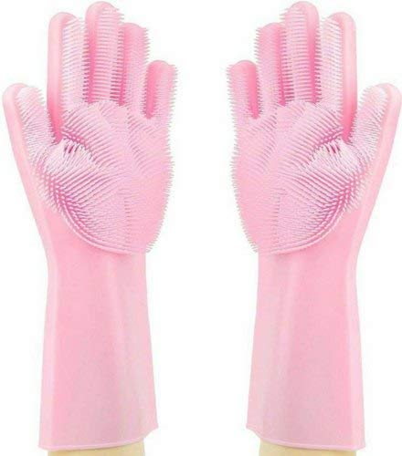 RSJ Home Magic Silicone Dish Washing Gloves - Reusable Kitchen Cleaning Gloves for Dishwashing, Pet Grooming, Car & Bathroom Cleaning - Durable & Comfortable (Multicolor, 1 Pair) - Perfect for Household Chores, Washing Dishes, Dog Bathing & Car Detailing