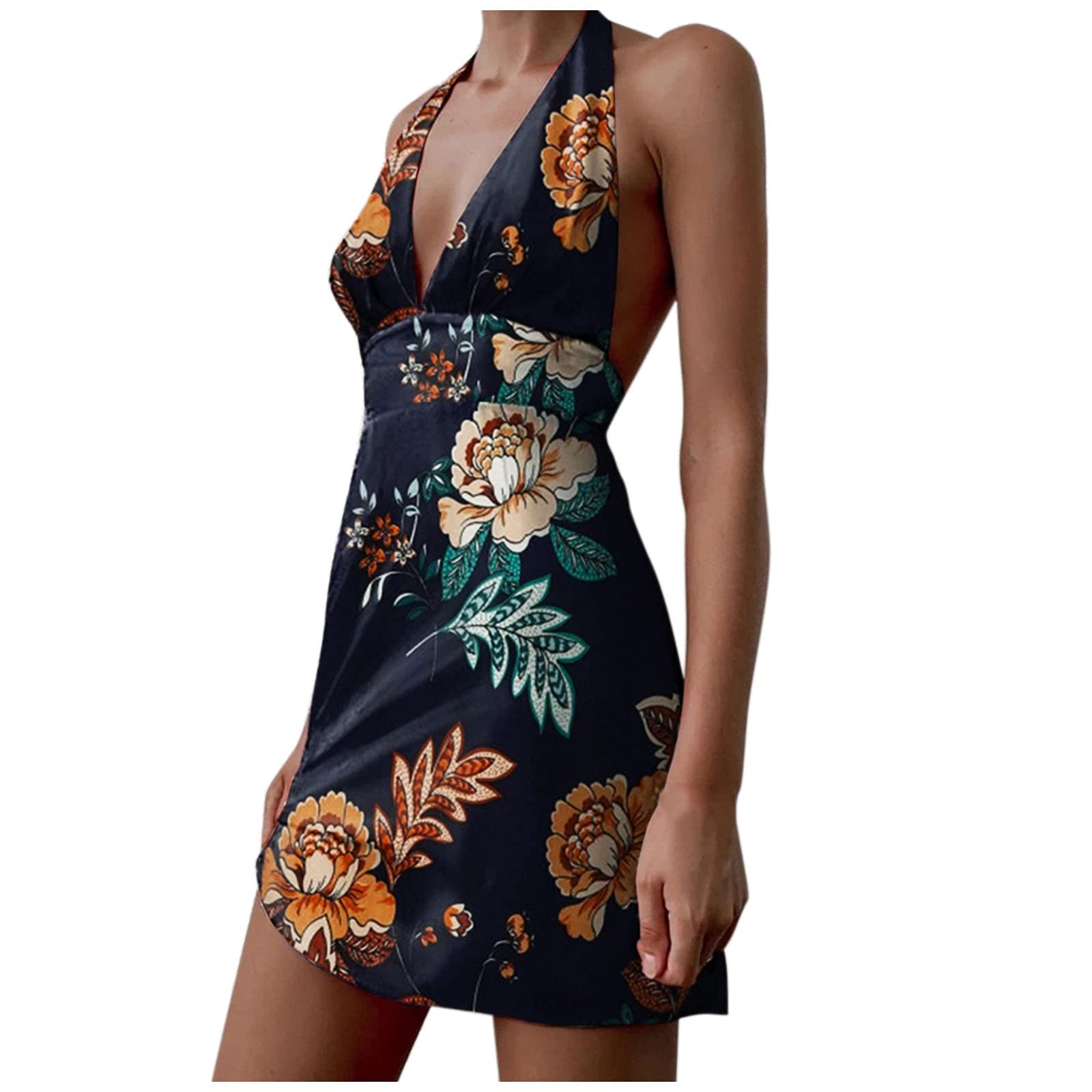 Littleice Women's Floral Print Backless Sleeveless Maxi Dress - Sexy Summer Beach Dress for Vacation, Party & Date Night