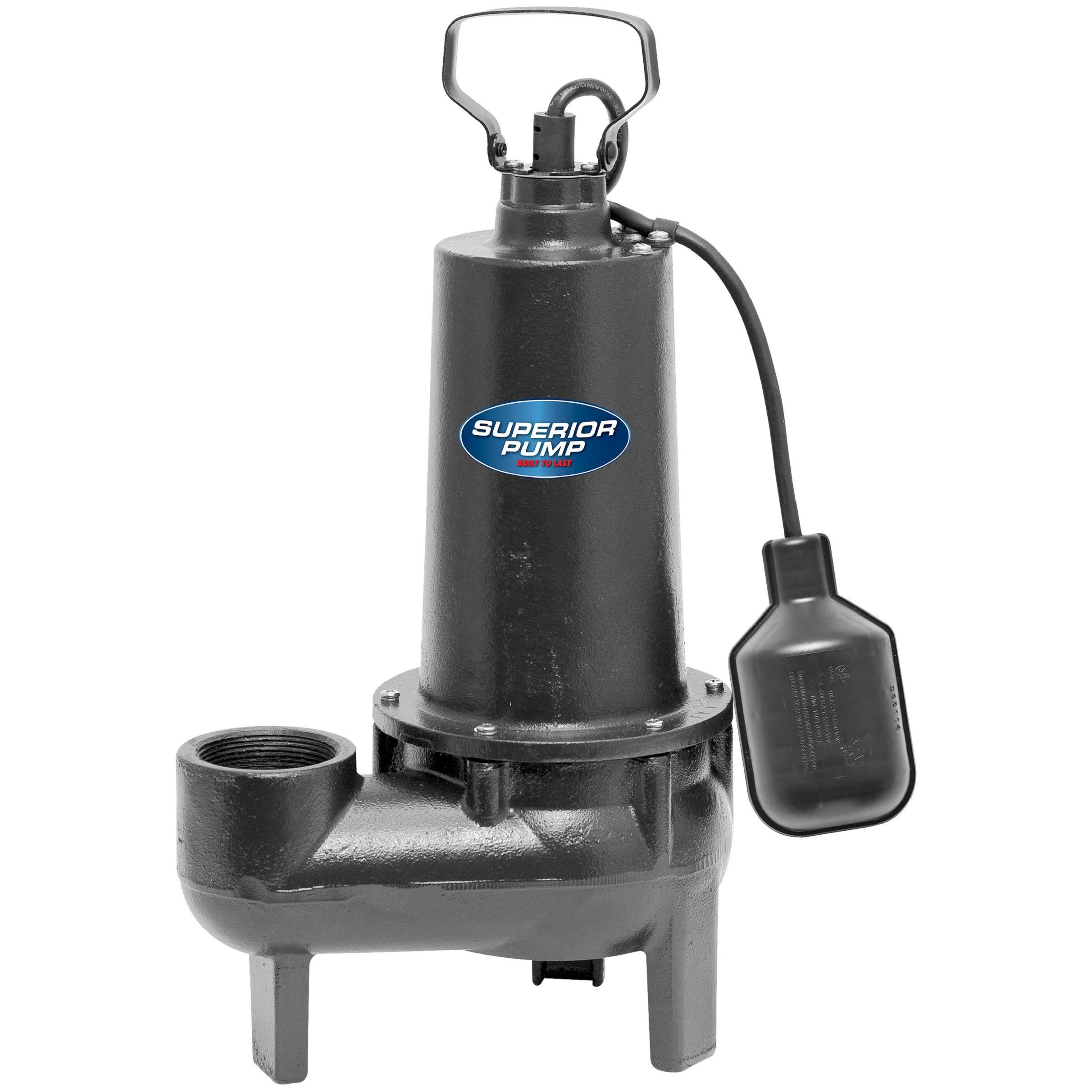 Superior Pump 93501 1/2 HP Cast Iron Sewage Pump with Tethered Float Switch - Heavy Duty Sump Pump for Basement, Crawl Space & Septic System Drainage