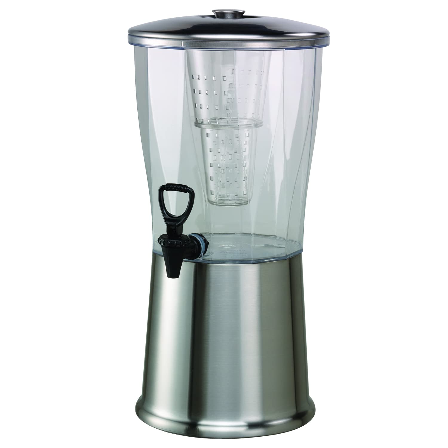 3 Gallon Round Beverage Dispenser with Plastic Container & Infuser Tube - Stainless Steel Base & Lid, NSF Certified - Perfect for Parties, Events & Catering