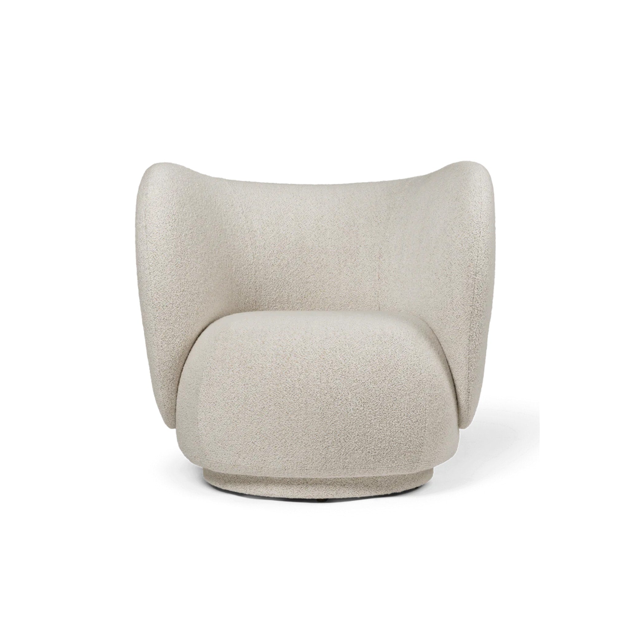 FERM LIVING Rico Lounge Chair Swivel - Soft Bouclé Fabric in Off White Melange | Modern Living Room Accent Chair for Home & Office | Cozy Reading Nook & Lounge Seating