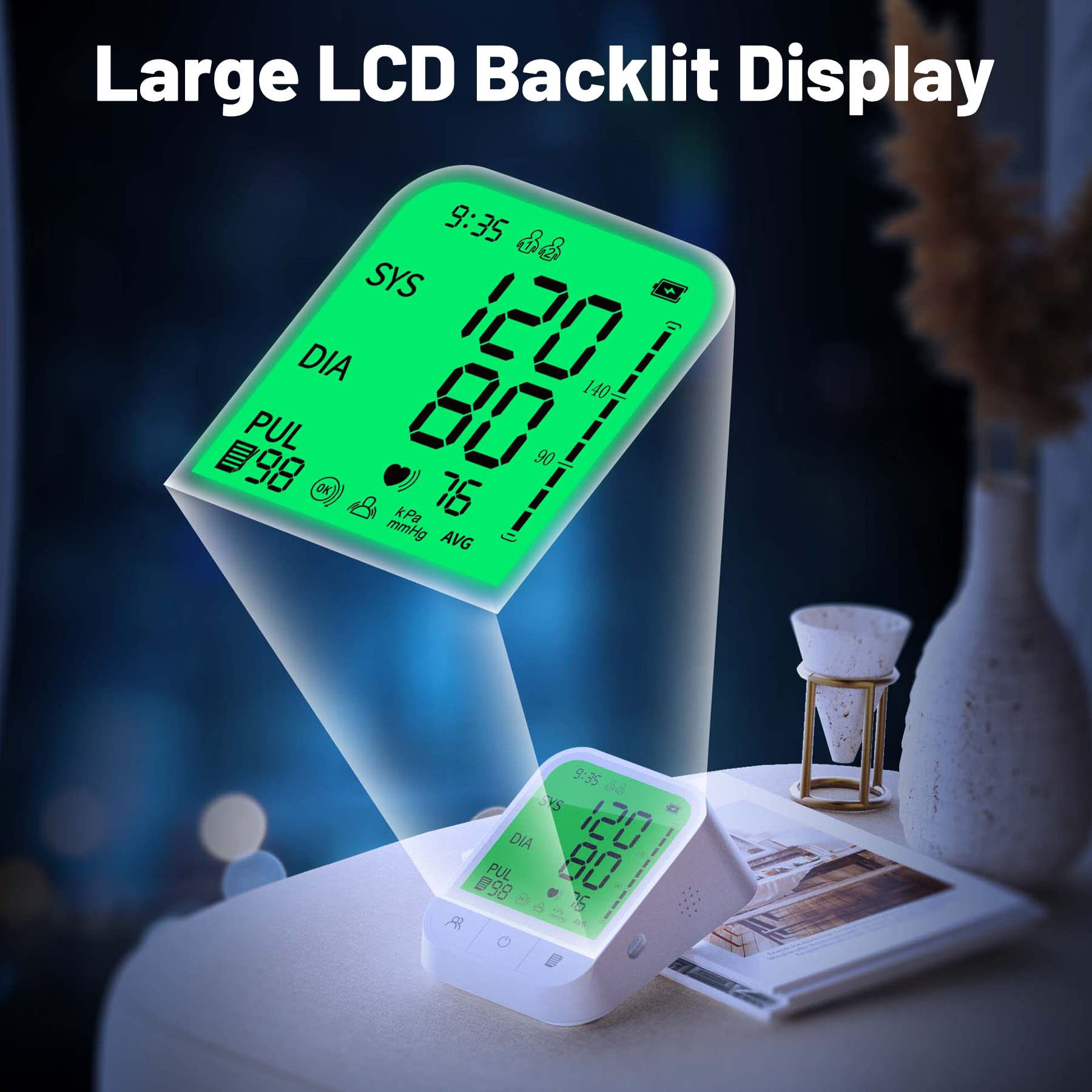 Automatic Upper Arm Blood Pressure Monitor with Adjustable Cuff - Large Backlit Display, 2x99 Memory Storage & Carrying Case | Home & Travel Use for Accurate Blood Pressure Tracking