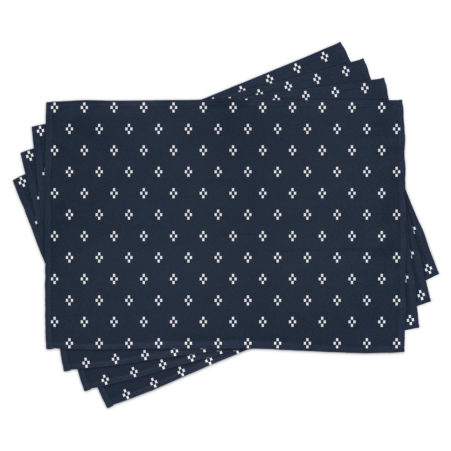 Ambesonne Indigo Place Mats Set of 4 - Navy Blue & White Square Pattern Washable Fabric Dining Table Mats for Everyday Use & Dinner Parties