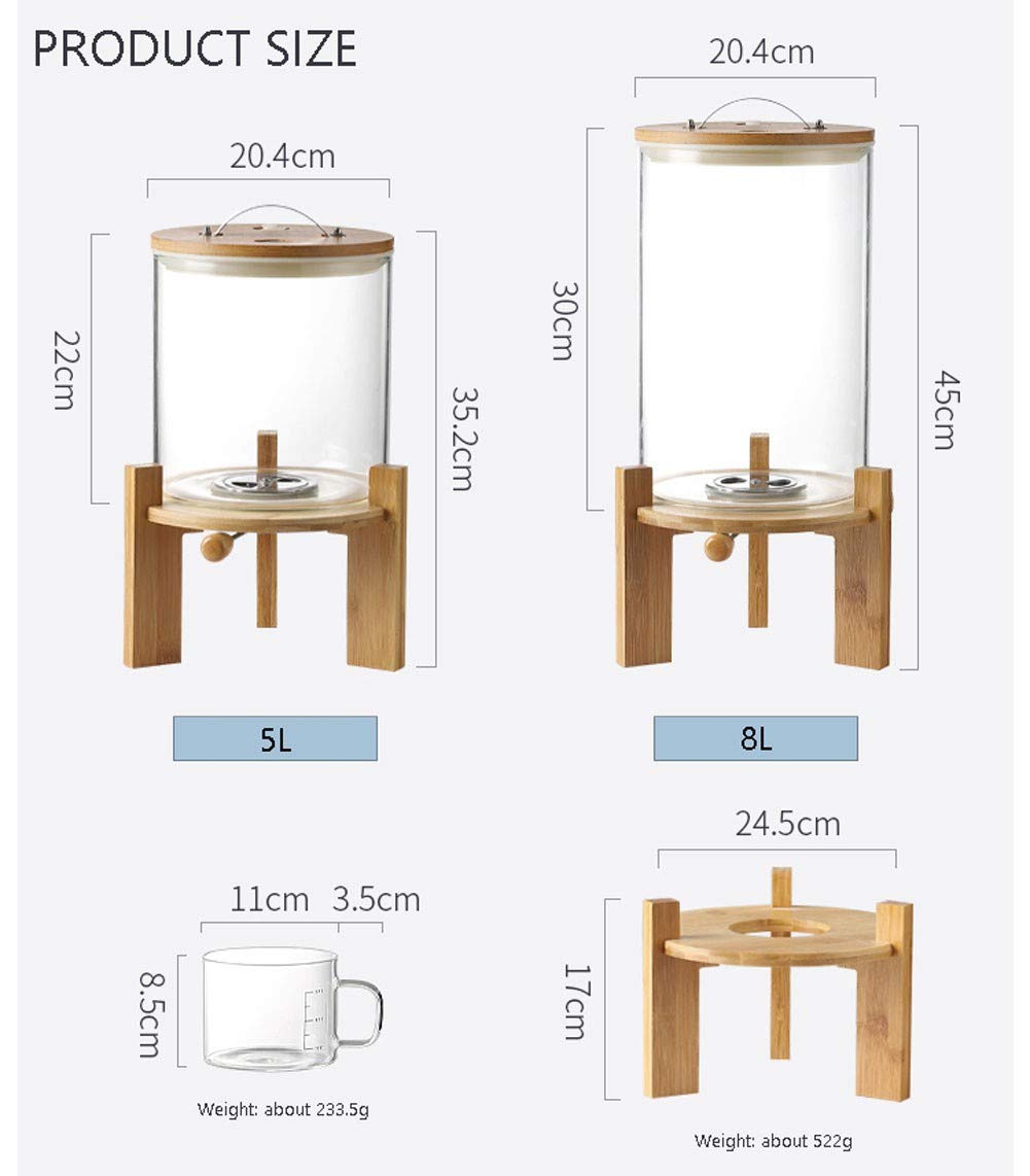 8L Glass Flour and Cereal Storage Container with Airtight Lid & Wooden Stand - Rice Dispenser for Kitchen Organization & Pantry Storage - Perfect for Baking, Cooking, and Bulk Food Storage