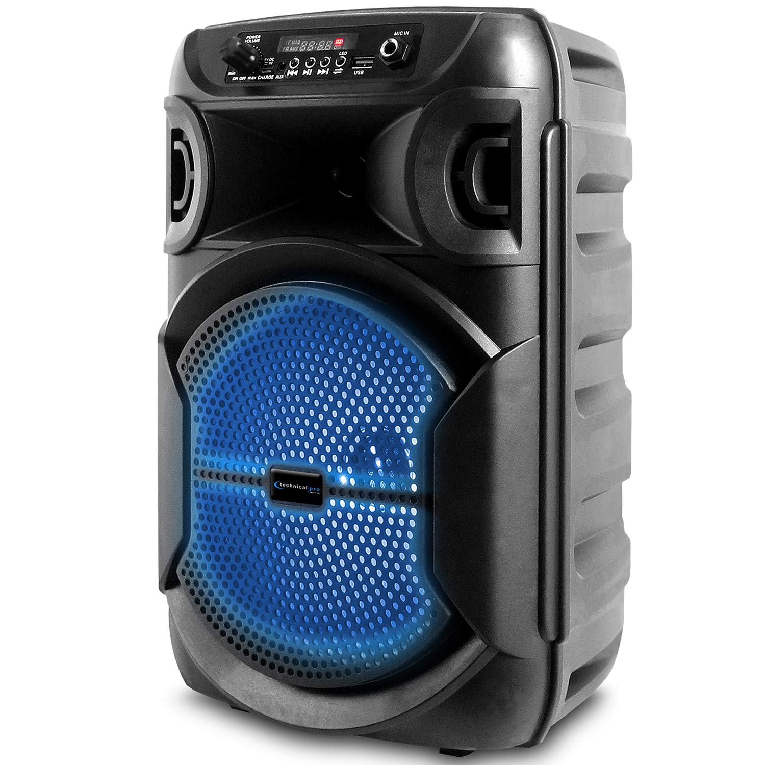 Technical Pro 8 Inch Portable 800W Bluetooth Speaker with Woofer & Tweeter - Wireless PA System with LED Lights, Bluetooth/USB/SD Card Support, TWS for Dual Speaker Setup | Perfect for Outdoor Parties, Festivals & Home Entertainment