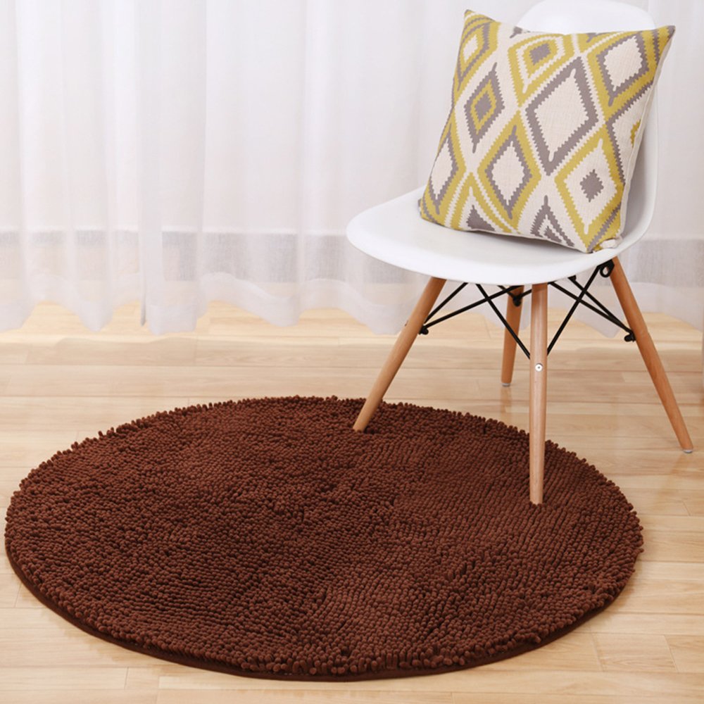 Zeafeel 2Ft Round Non-Slip Chenille Shag Bath Mat - Super Soft Absorbent Kitchen Floor Mat & Bathroom Rug for Cozy Home Decor - Perfect for Bathrooms, Kitchens, and Entryways