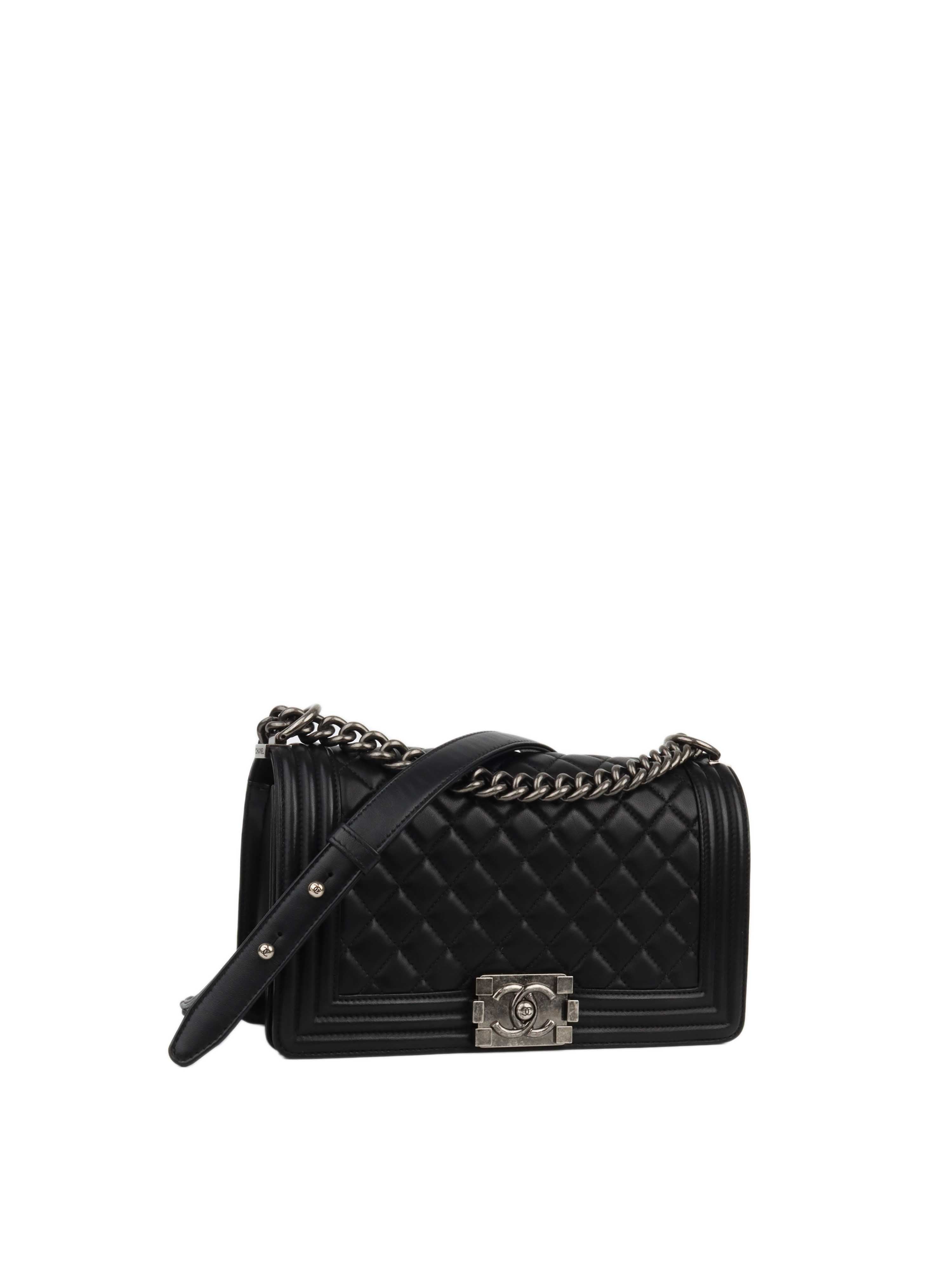 Chanel Black Lambskin Medium Boy Bag with Ruthenium Finish Metal Hardware - Luxury Designer Handbag for Women, Perfect for Evening Events & Special Occasions
