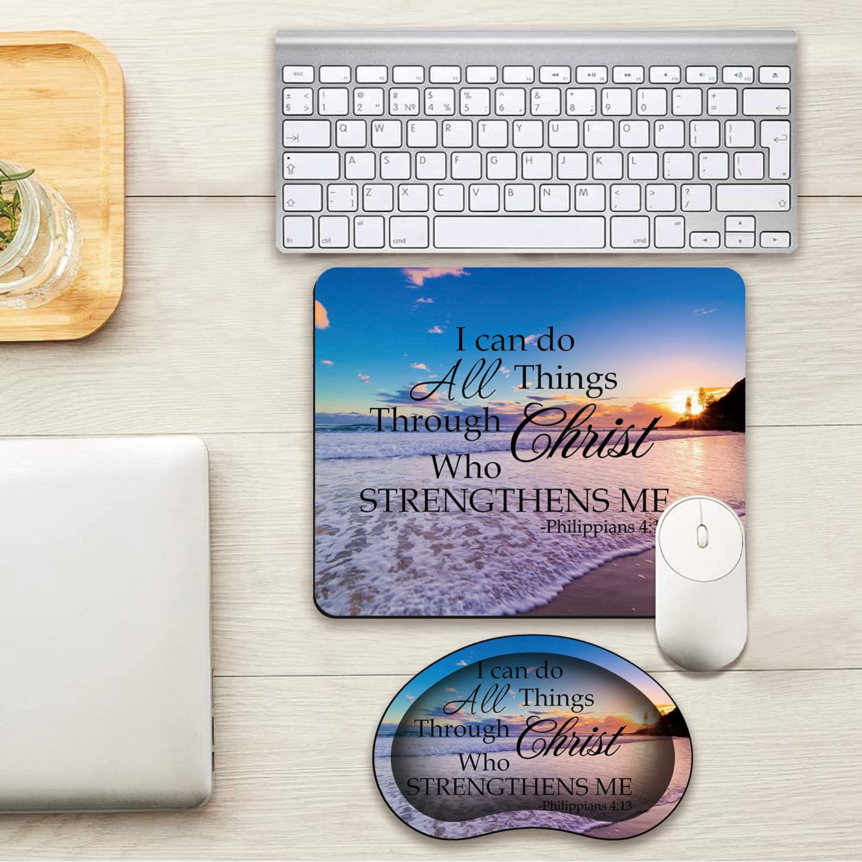Ergonomic Mouse Pad Set with Memory Foam Wrist Rest & Coaster - Comfortable Gaming & Office Accessories for Laptop/PC - Perfect for Work, Gaming & Bible Study (Philippians 4:13 Inspired)