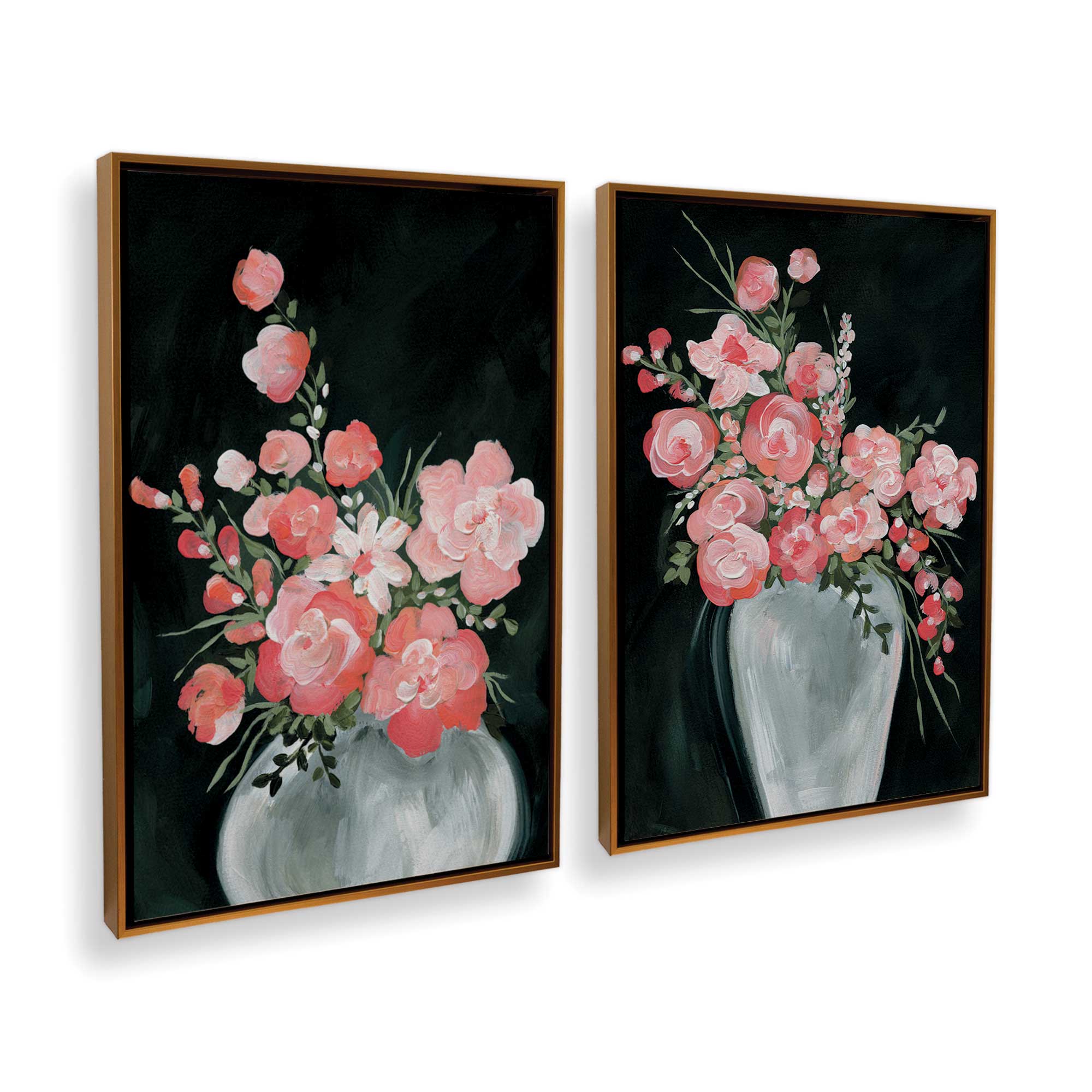 Beautiful Coral Blossoms Canvas Wall Art - Set of 2 Framed Floral Prints for Home Decor, Living Room & Bedroom