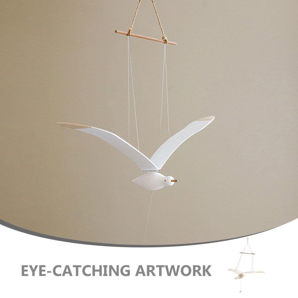 Handmade Wooden Seagull Hanging Mobile - Flying Bird Nursery Decor for Baby Room, Home, Balcony & Patio | Soothing Wind Chime for Relaxation & Baby Sleep