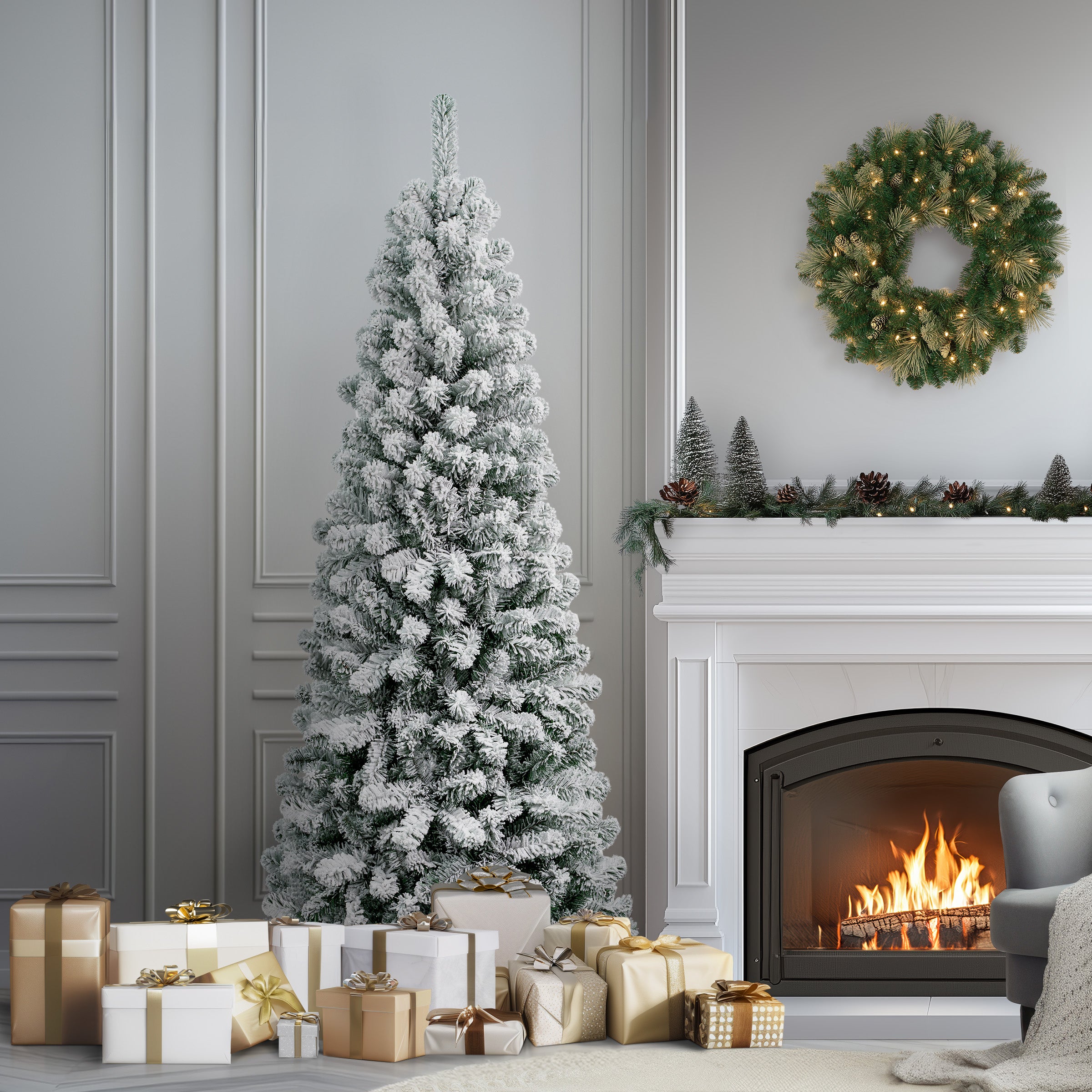 6 ft. Acacia Medium Flocked Artificial Christmas Tree - Perfect for Living Room, Office & Holiday Decorations