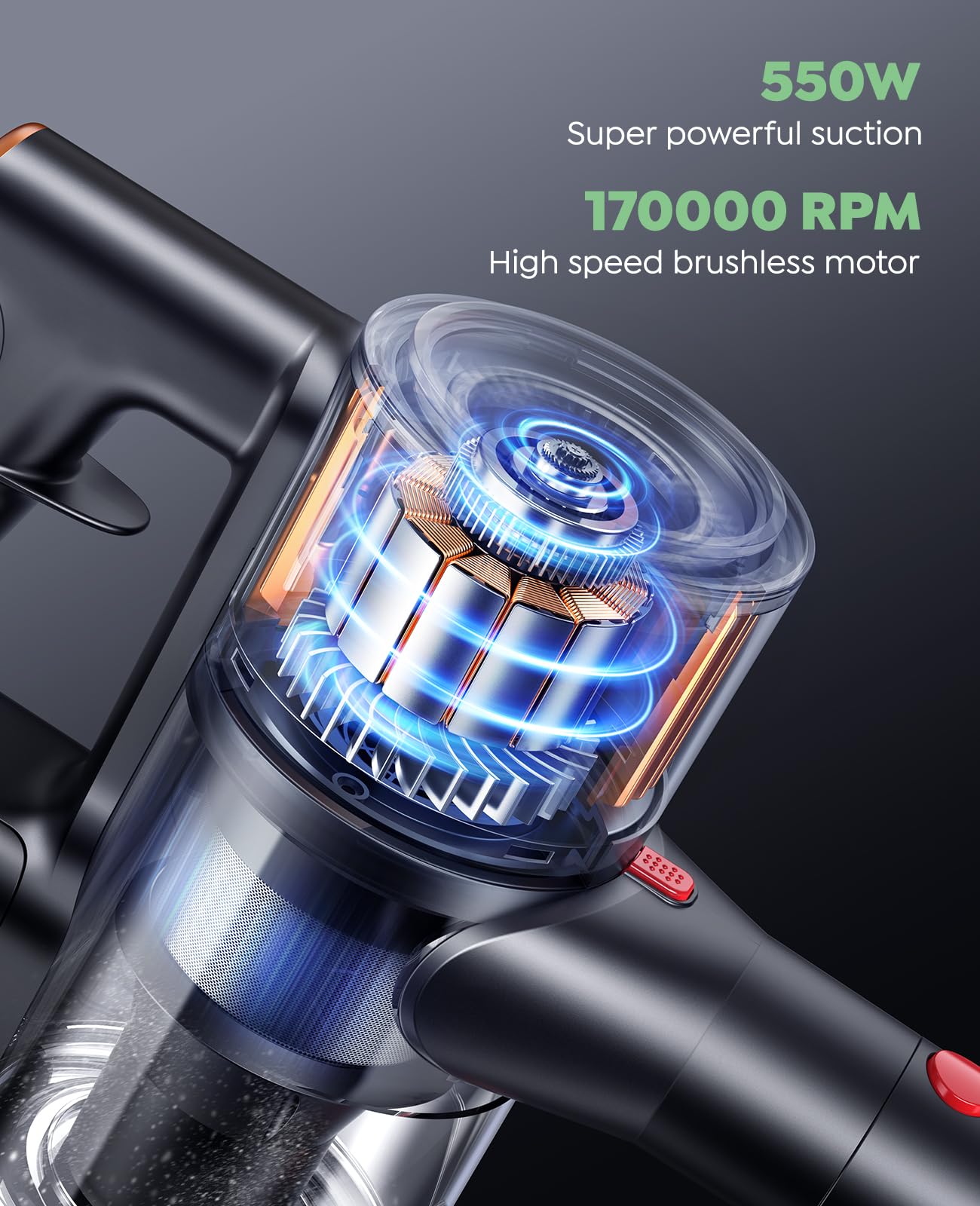 Powerful Cordless Vacuum Cleaner - 45Kpa 550W Stick Vacuum with 60 Min Runtime, Rechargeable & Wall Mountable - Ideal for Pet Hair, Carpets & Hardwood Floors (X9 Model) | Perfect for Quick Home Cleaning & Pet Owners