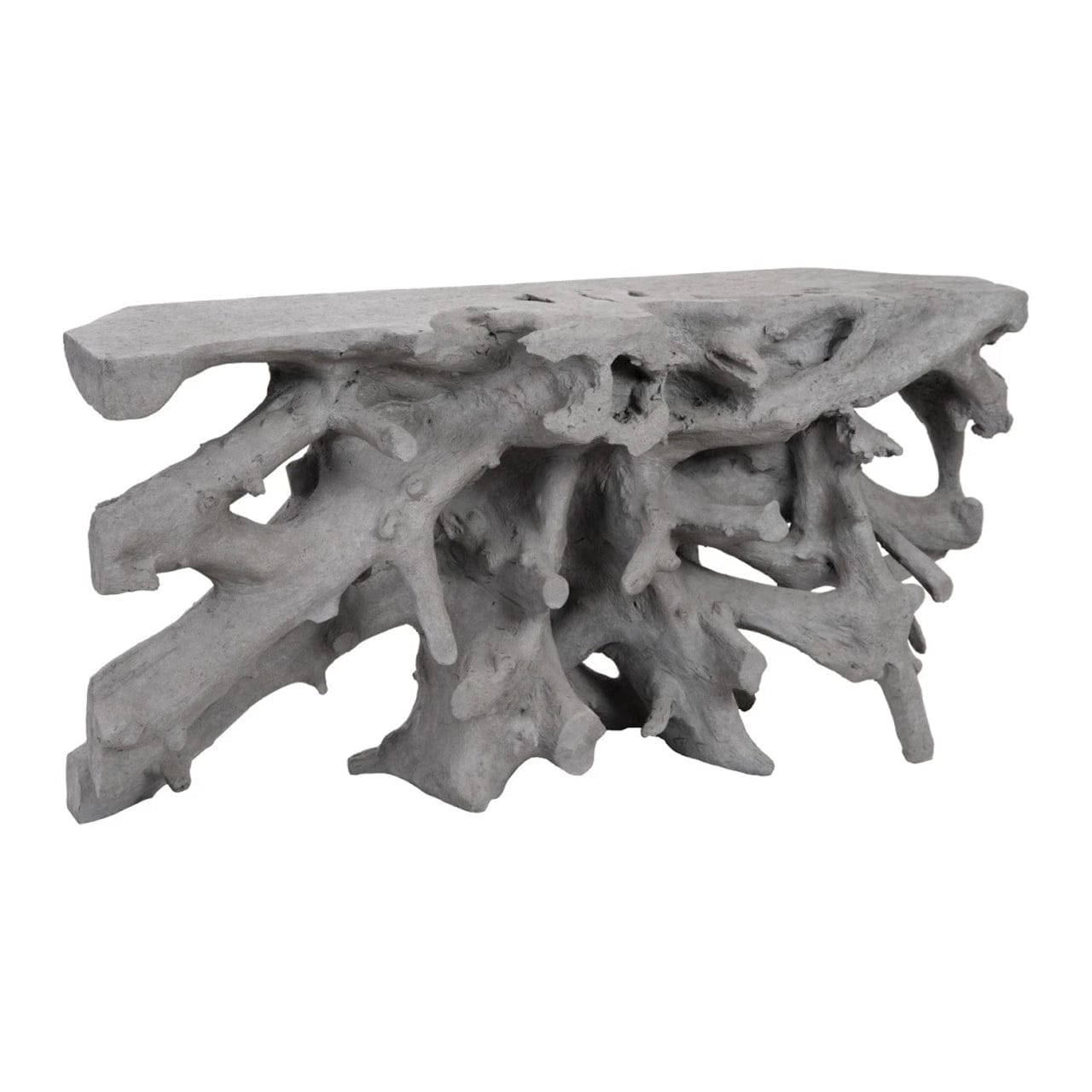 Cast Root Charcoal Stone Console Table - Rustic Entryway Table with Natural Wood Grain, Perfect for Hallway, Living Room & Farmhouse Decor