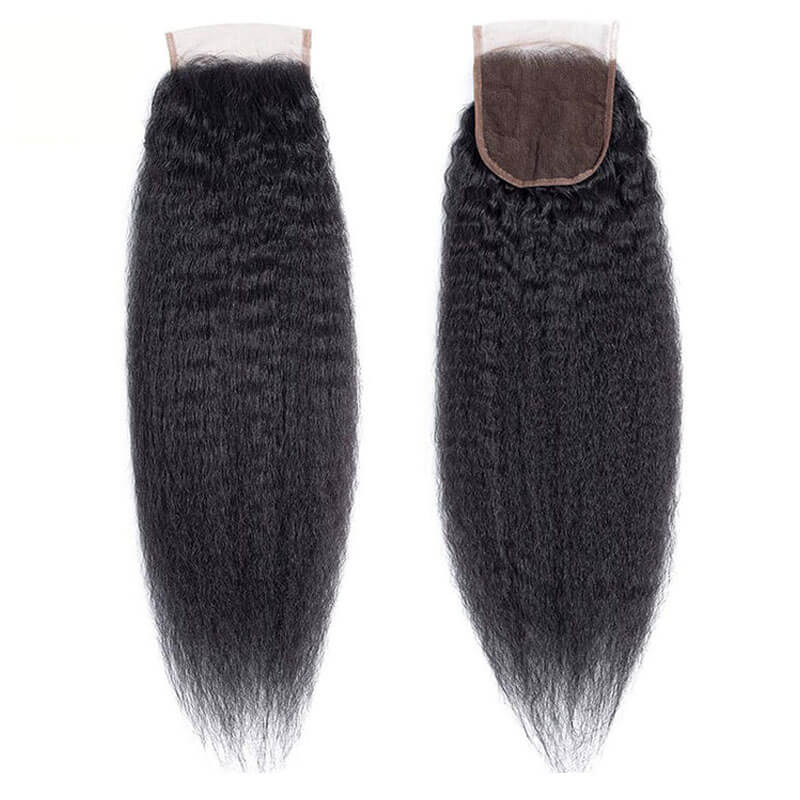 Eullair Kinky Straight Human Hair Bundles with Closure 3/4 PCS - 4x4 5x5 2x6 Lace Closure - 100% Remy Human Hair Extensions for Natural Look - Perfect for Styling, Weaving & Everyday Wear