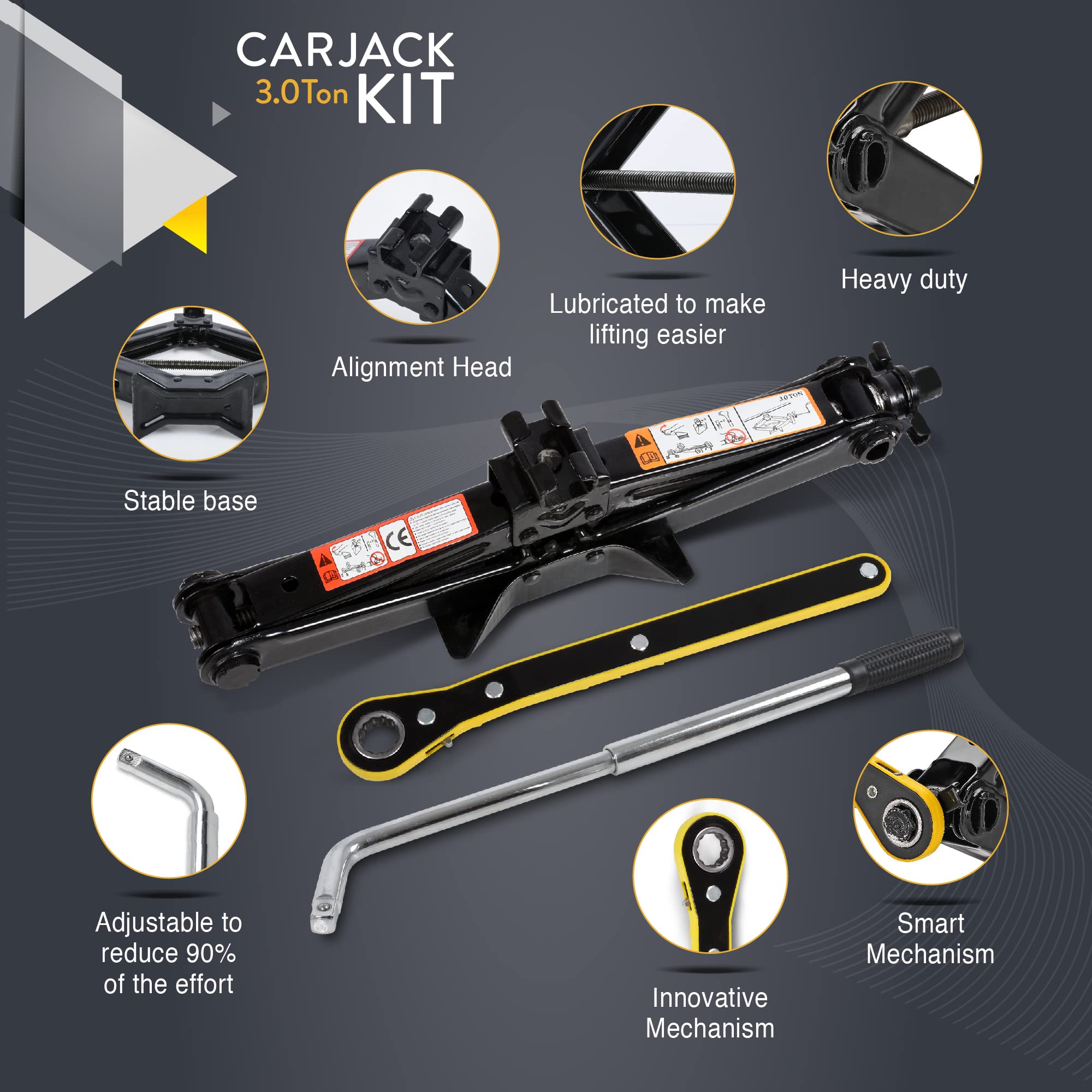 3 Ton Heavy Duty Car Jack Kit - Portable Scissor Jack for SUV & Auto (6,600 lbs Capacity) with Lug Wrench | Universal Emergency Tire Changing Tool for Roadside Assistance & Flat Tire Repair