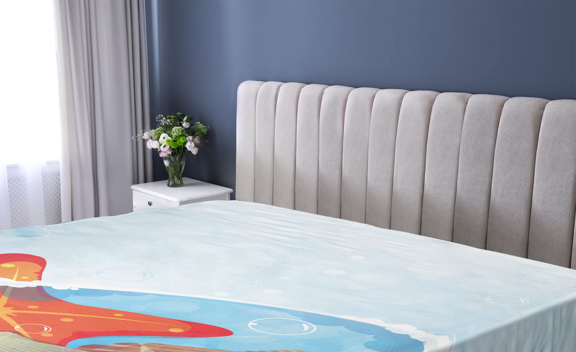 Ambesonne Starfish Fitted Sheet - Ocean Waves Design with Scallops, Seastars & Pebbles - Deep Pocket Twin Size Bed Sheet - Soft & Comfortable - Perfect for Beach Themed Bedrooms, Guest Rooms & Vacation Homes