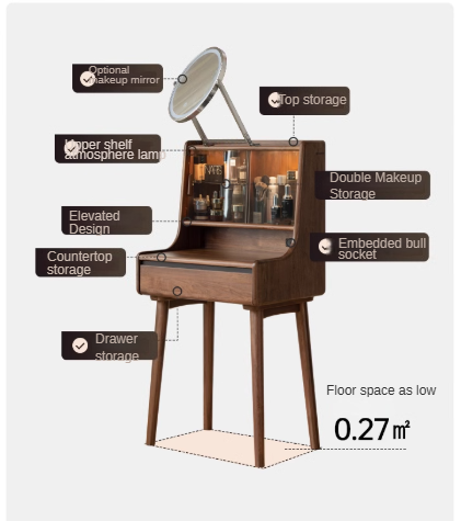 Black Walnut Solid Wood Lighted Vanity Dressing Table with Mirror - Elegant Makeup Desk for Bedroom, Bathroom, or Boudoir