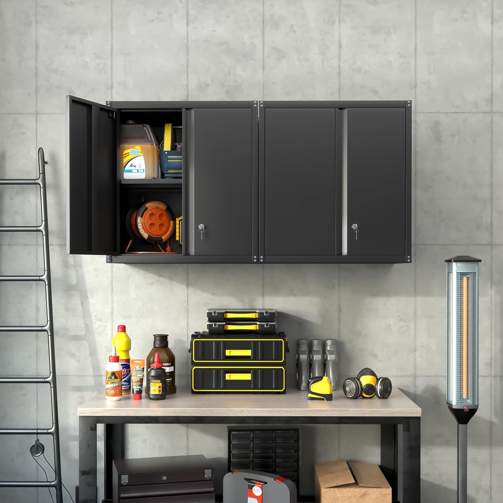 LUCYPAL Black Metal Wall Mounted Storage Cabinet with Adjustable Shelf & Locking Doors - Steel Tool Cabinet for Home Office, Garage, Utility Room & Basement | Space-Saving Organization for Tools, Supplies & Equipment