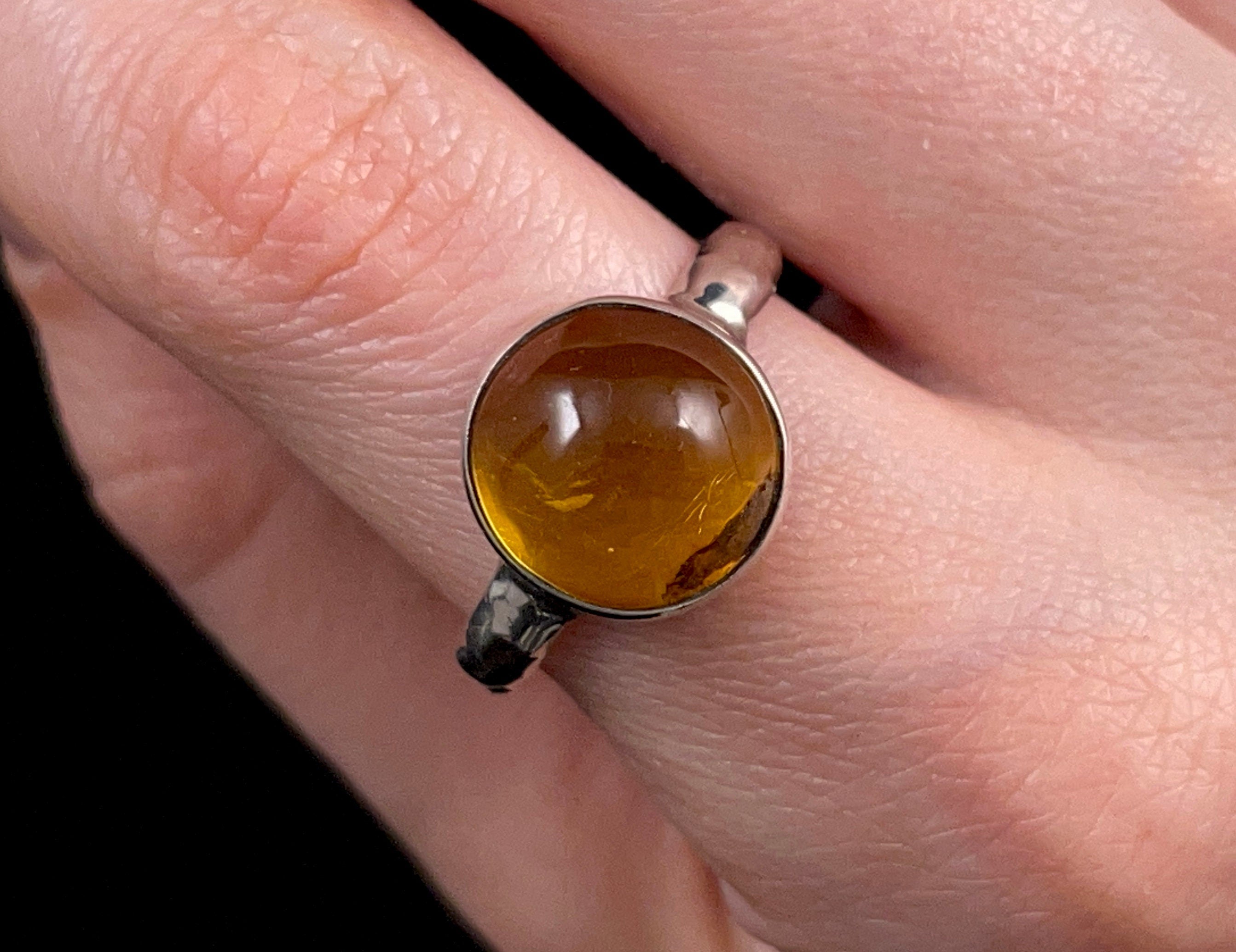 Handmade Sterling Silver Amber Ring with Healing Crystal - Size 8 | Natural Amber Stone Jewelry for Women | Perfect for Meditation, Energy Healing & Boho Fashion