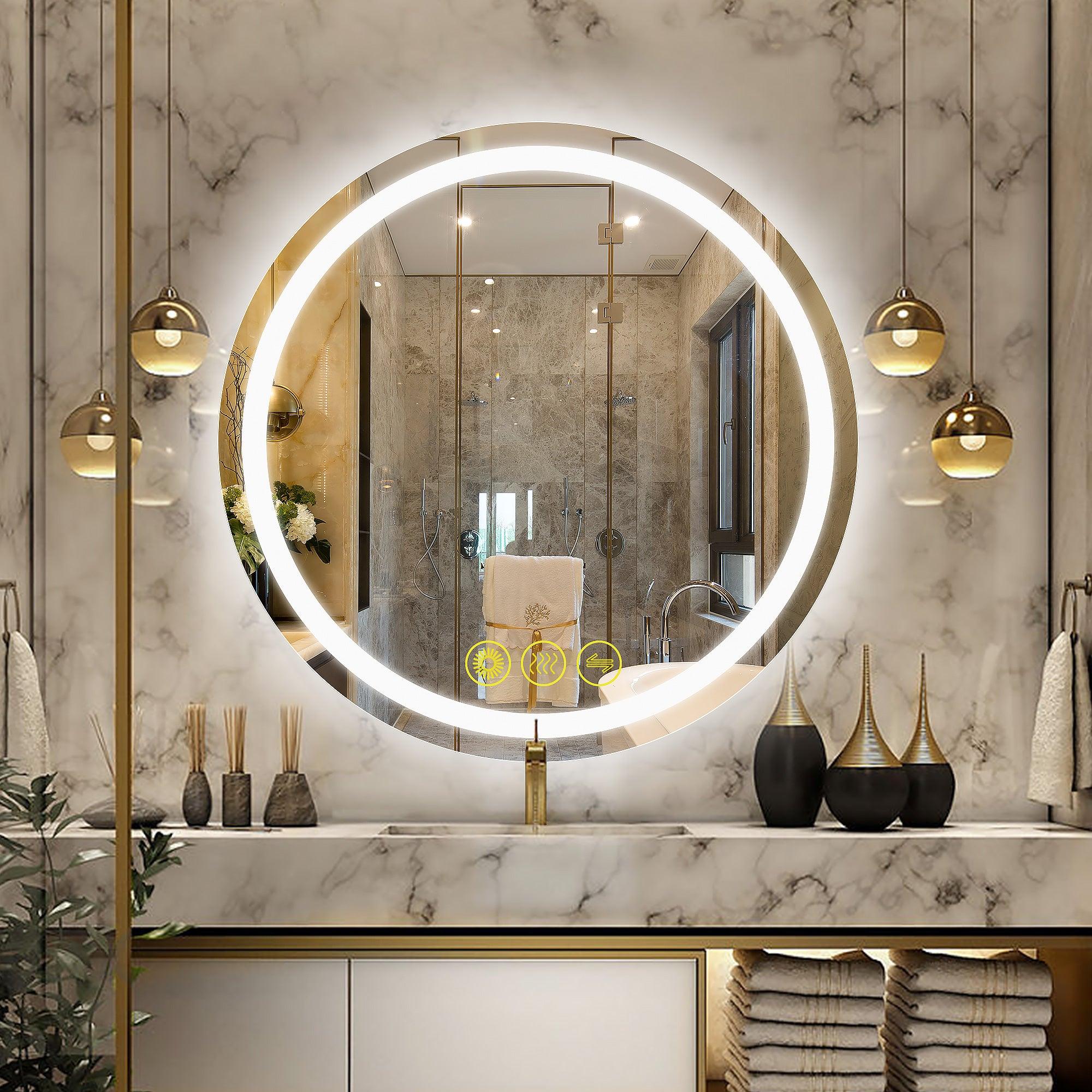 SmartShine Modern LED Dimmable Round Anti-Fog Bathroom Mirror with Backlit - Perfect for Vanity, Makeup, Shaving & Home Decor
