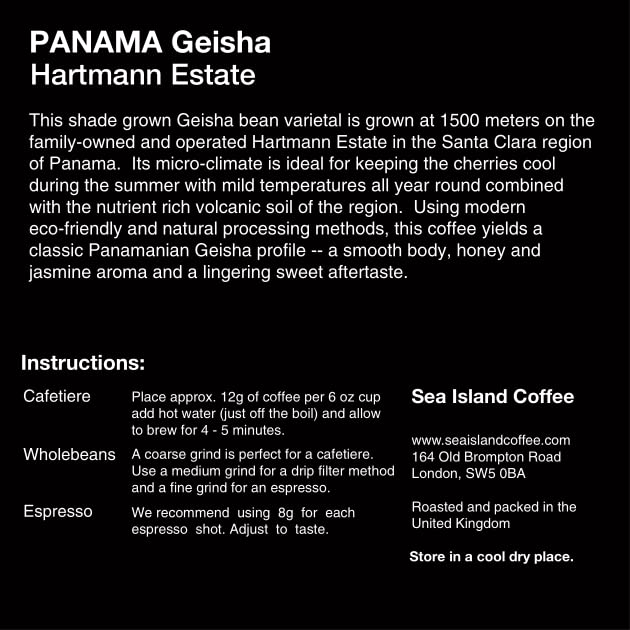 Premium Panama Geisha Coffee Beans - Hartman Estate Sea Island Coffee, Whole Bean 250g Tin - Perfect for Specialty Brewing & Gourmet Gifting