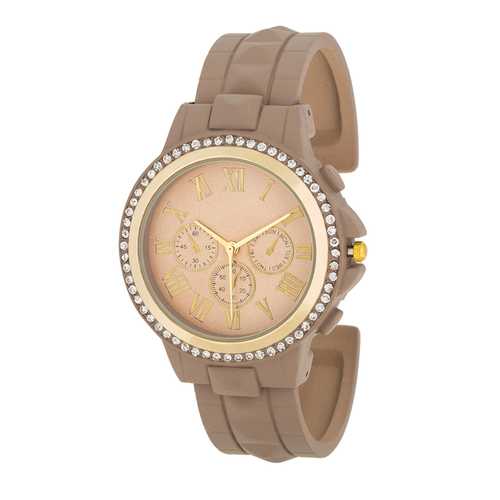 Ava Gold Taupe Metal Watch with Crystals - Elegant Women's Fashion Watch for Daily Wear, Parties & Special Occasions