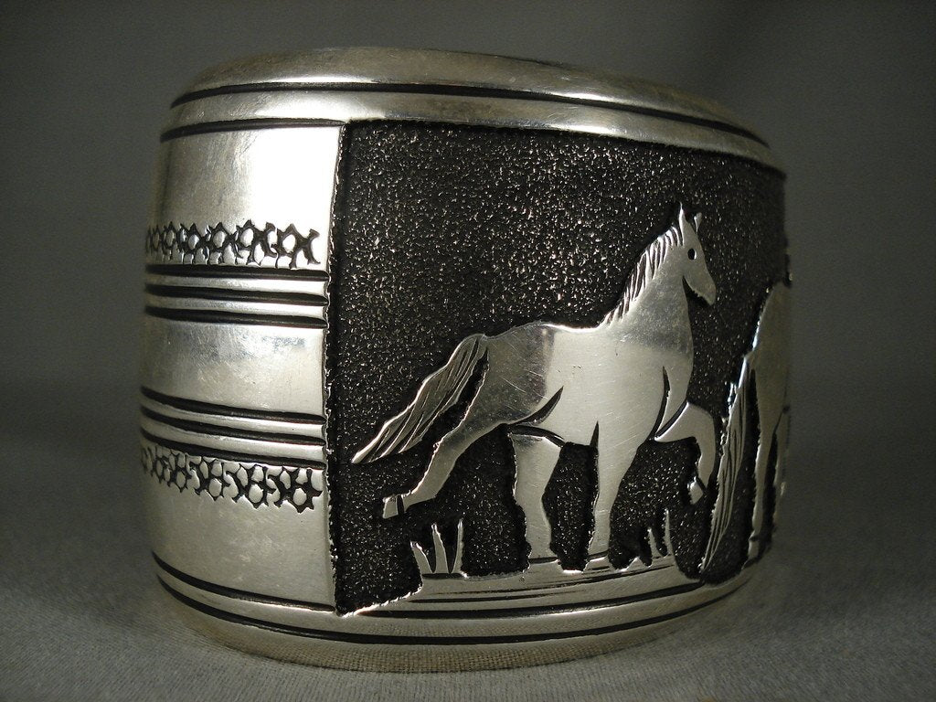 136 Gram Monster Thomas Singer 'Horse Love' Native American Sterling Silver Bracelet - Handmade Tribal Jewelry for Women, Boho Chic Accessory for Festival & Everyday Wear