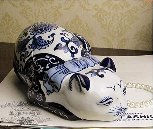 ZAMTAC Nordic Retro Blue and White Porcelain Lazy Cat Ceramic Figurine - Handcrafted Home Decor for Living Room, Bedroom & Office (Small Size) - Perfect Gift for Cat Lovers & Home Decoration