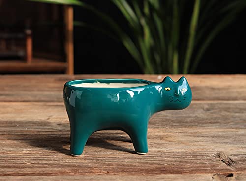 123Arts Ceramic Cat Planter - Cute Succulent & Flower Pot with Drainage Hole - Perfect for Home Decor, Office Desk, Garden & Gift Giving