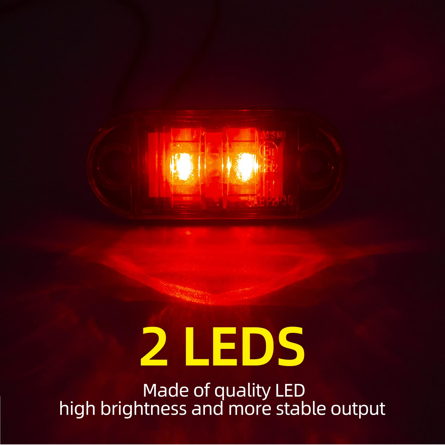 (5pcs Amber, 5pcs Red) 2.5 Inch 2 Diode LED Trailer Marker Lights - Waterproof Oval Side Running Lights for Trucks, RVs, Lorries, Pickups & Campers - Perfect for Night Driving and Road Safety