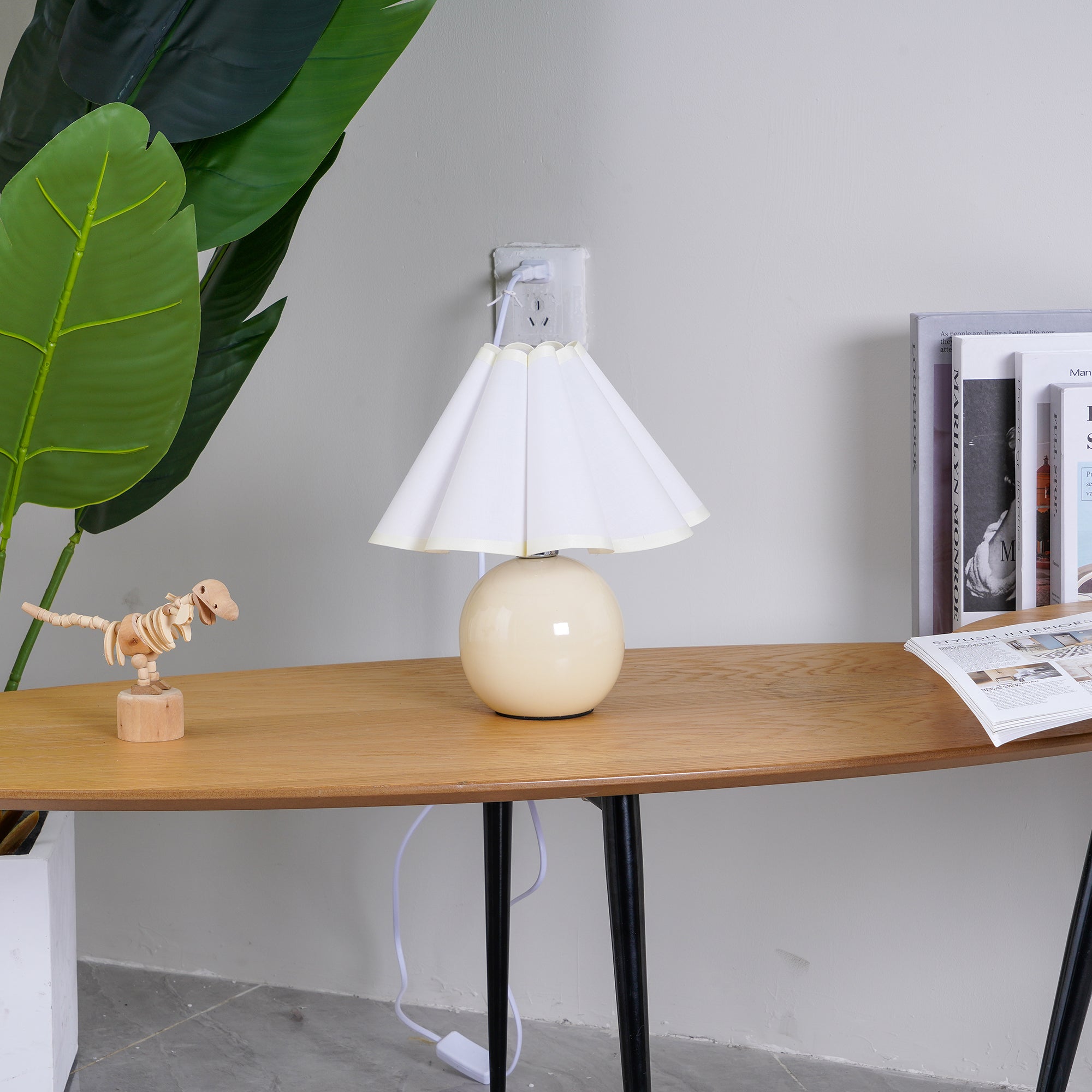 Elegant Knife Pleat Table Lamp - Modern Home & Office Lighting Decor for Bedroom, Living Room, and Study