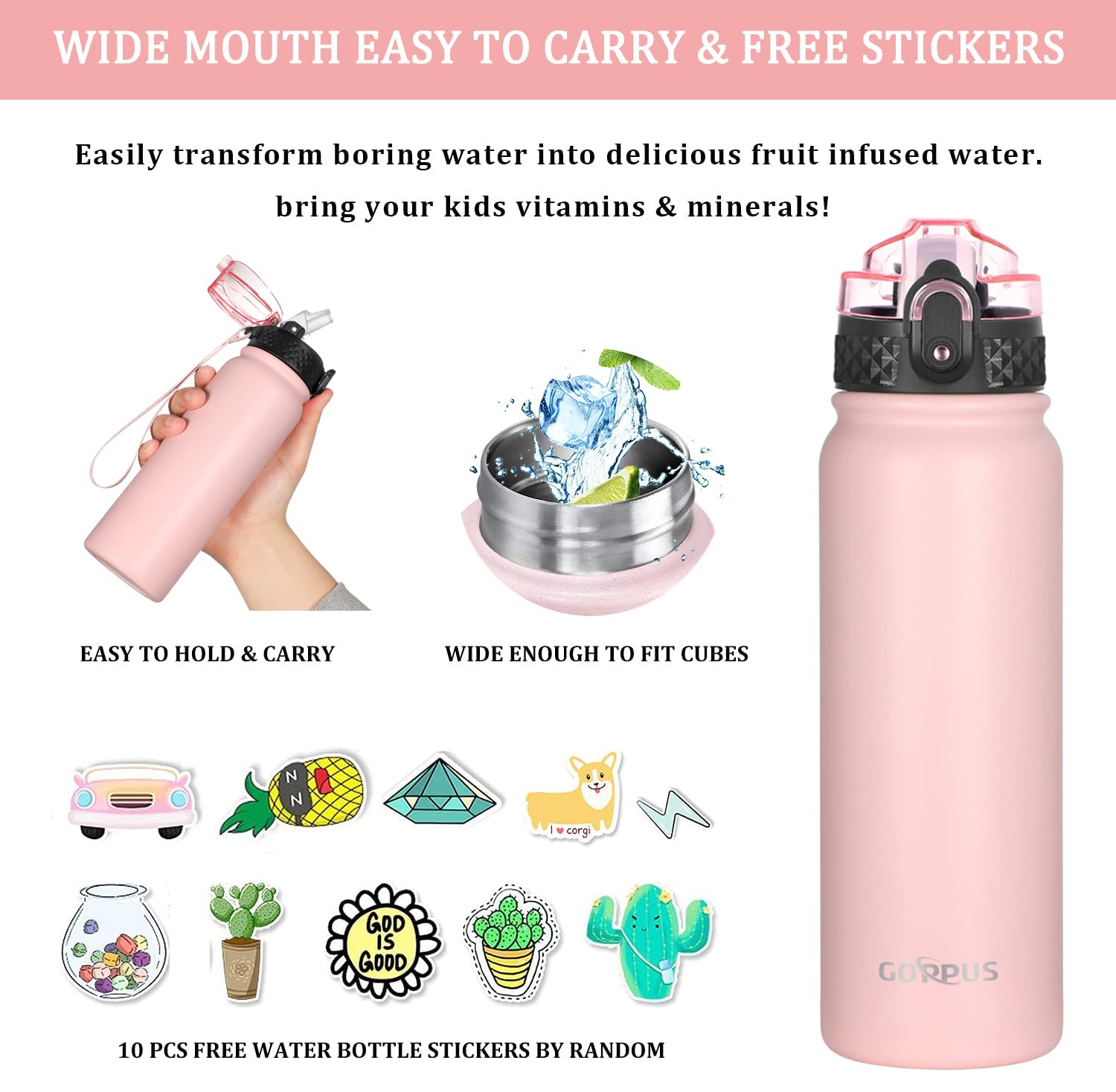 GOPPUS 600ml/20oz Stainless Steel Water Bottle with Straw - Double Wall Vacuum Insulated, Leakproof, BPA Free - Reusable Thermal Flask with Strap & Flip Top Lid for Men & Women - Perfect for Gym, Hiking, Office & Outdoor Activities