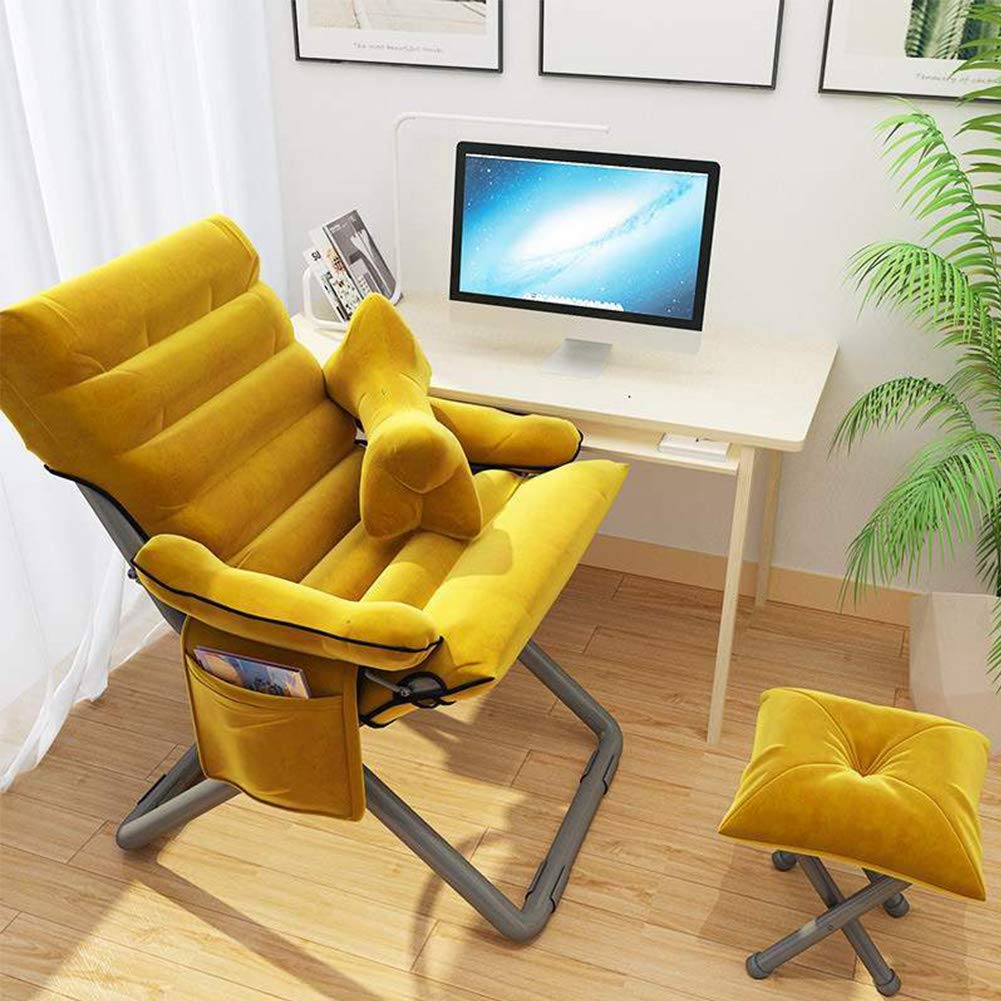 Modern 3-Position Accent Chair with Ottoman & Side Pocket - Contemporary Lounge Chair with Armrests & Pillow - Yellow Club Chair for Bedroom, Living Room & Office - Perfect for Relaxing, Reading & Small Space Decor