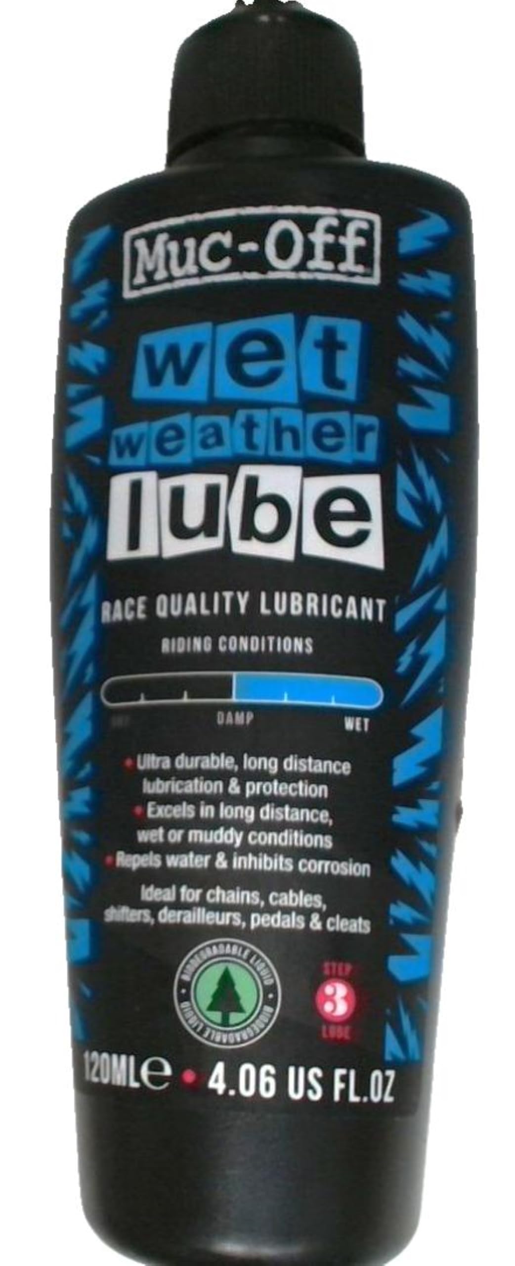 Muc Off Wet Chain Lube 120ml - Biodegradable Bicycle Chain Lubricant for All Bike Types - Waterproof Bike Lube for Wet Weather Cycling - Perfect for Mountain Biking, Road Cycling & Commuting in Rainy Conditions