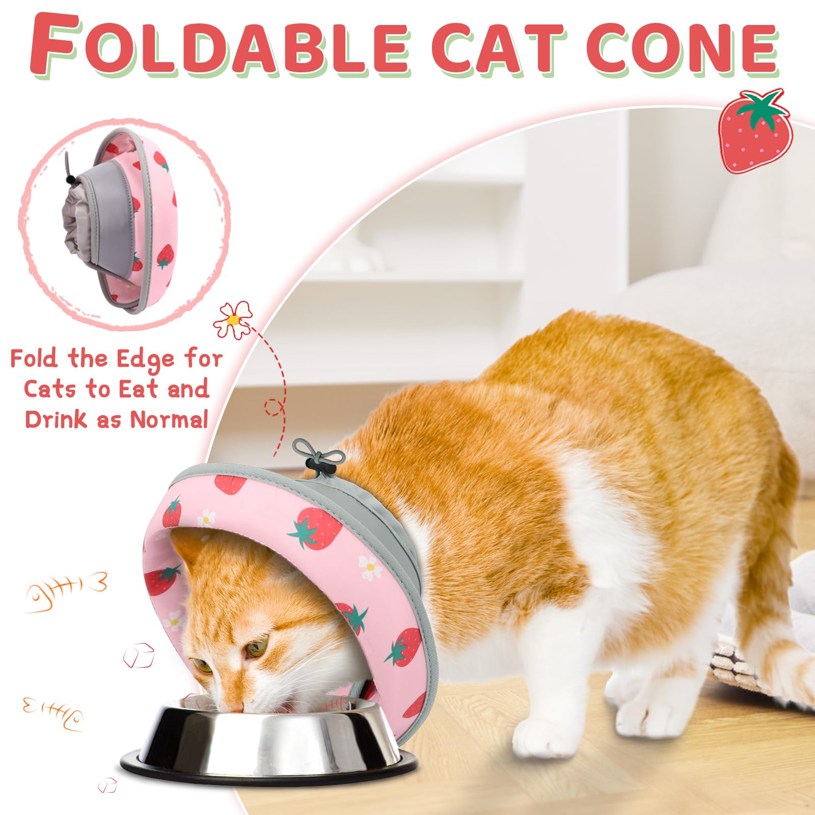**Soft Adjustable Cat Cone Collar - Waterproof E-Collar for Cats & Kittens to Stop Licking Wounds | Foldable, Lightweight Recovery Collar for Post-Surgery & Grooming (Pink, S)**    *(Use Case: Ideal for post-surgery recovery, wound protection, and preventing excessive licking or scratching after grooming.)*